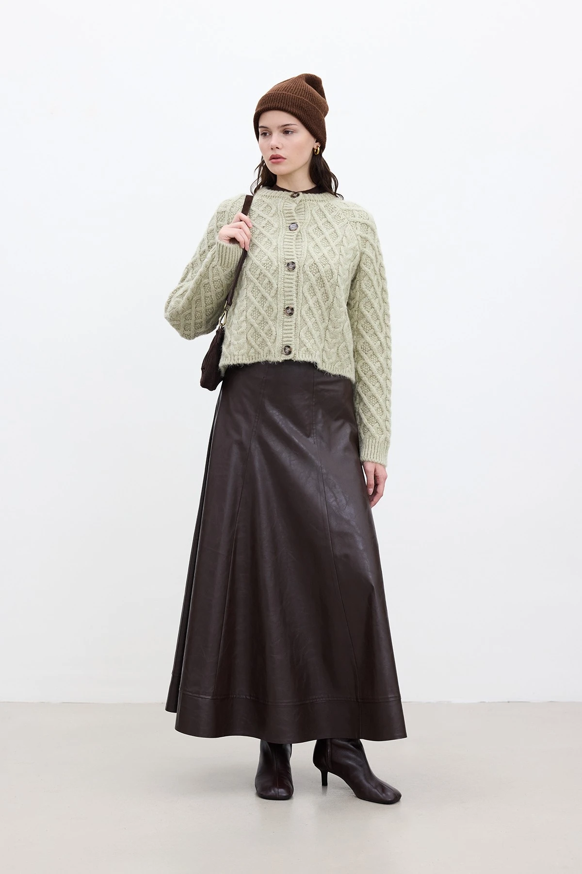 WIDE CUT LEATHER SKIRT BITTER BROWN WIDE CUT LEATHER SKIRT BITTER BROWN