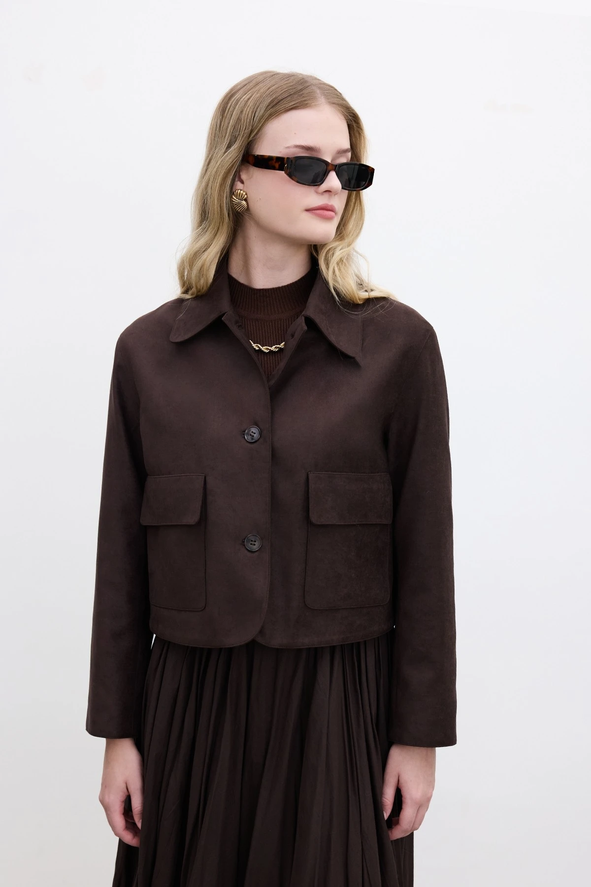 SUNİ SÜET KISA CEKET ACI KAHVE