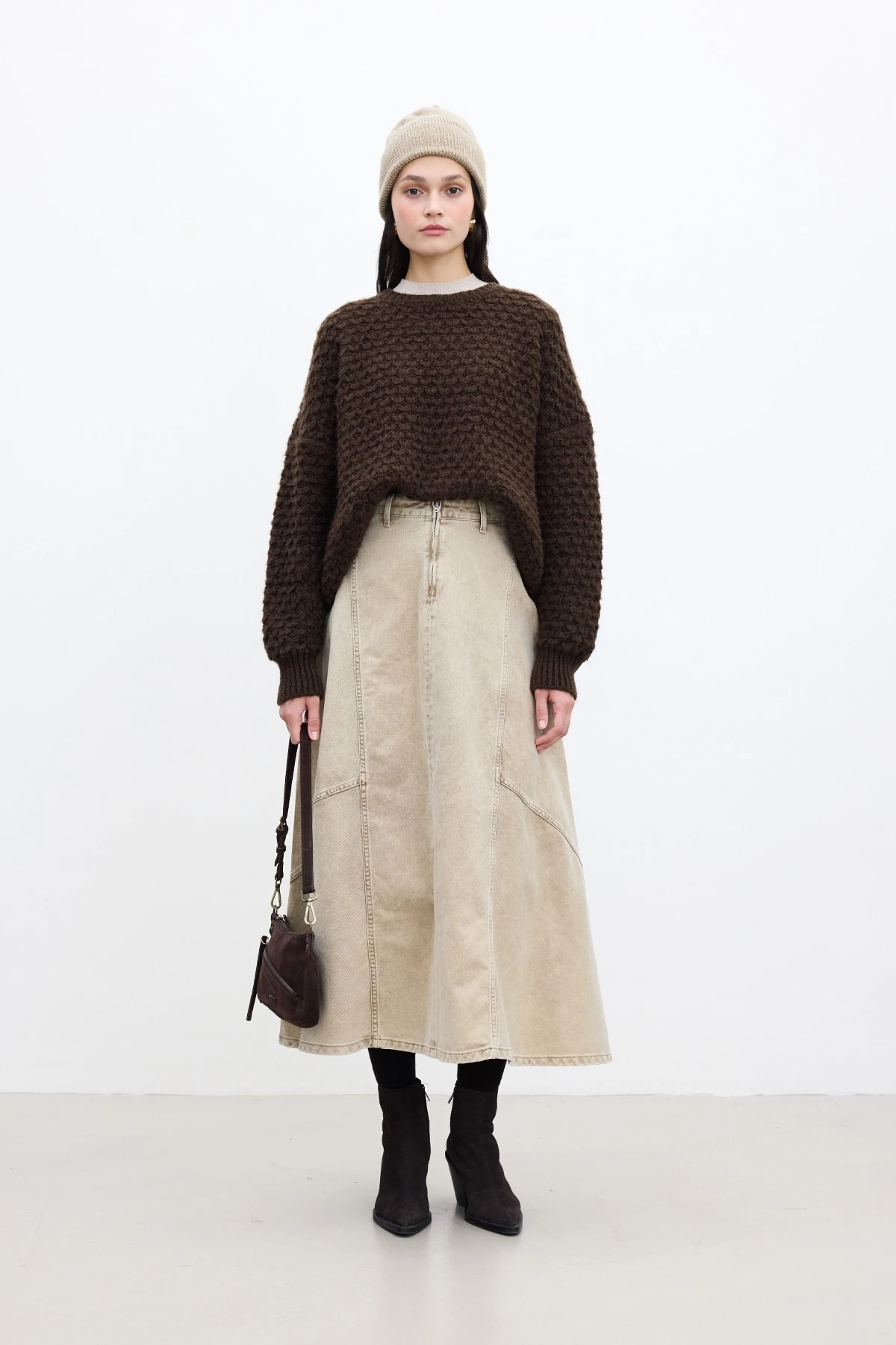 PATTERNED KNIT KNIT SWEATER BITTER BROWN