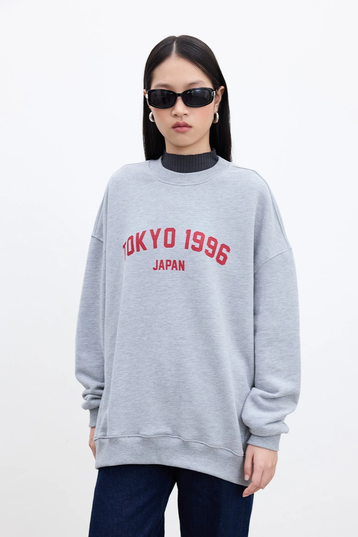 BASKI DETAYLI OVERSIZE SWEATSHIRT GRİ MELANJ BASKI DETAYLI OVERSIZE SWEATSHIRT GRİ MELANJ
