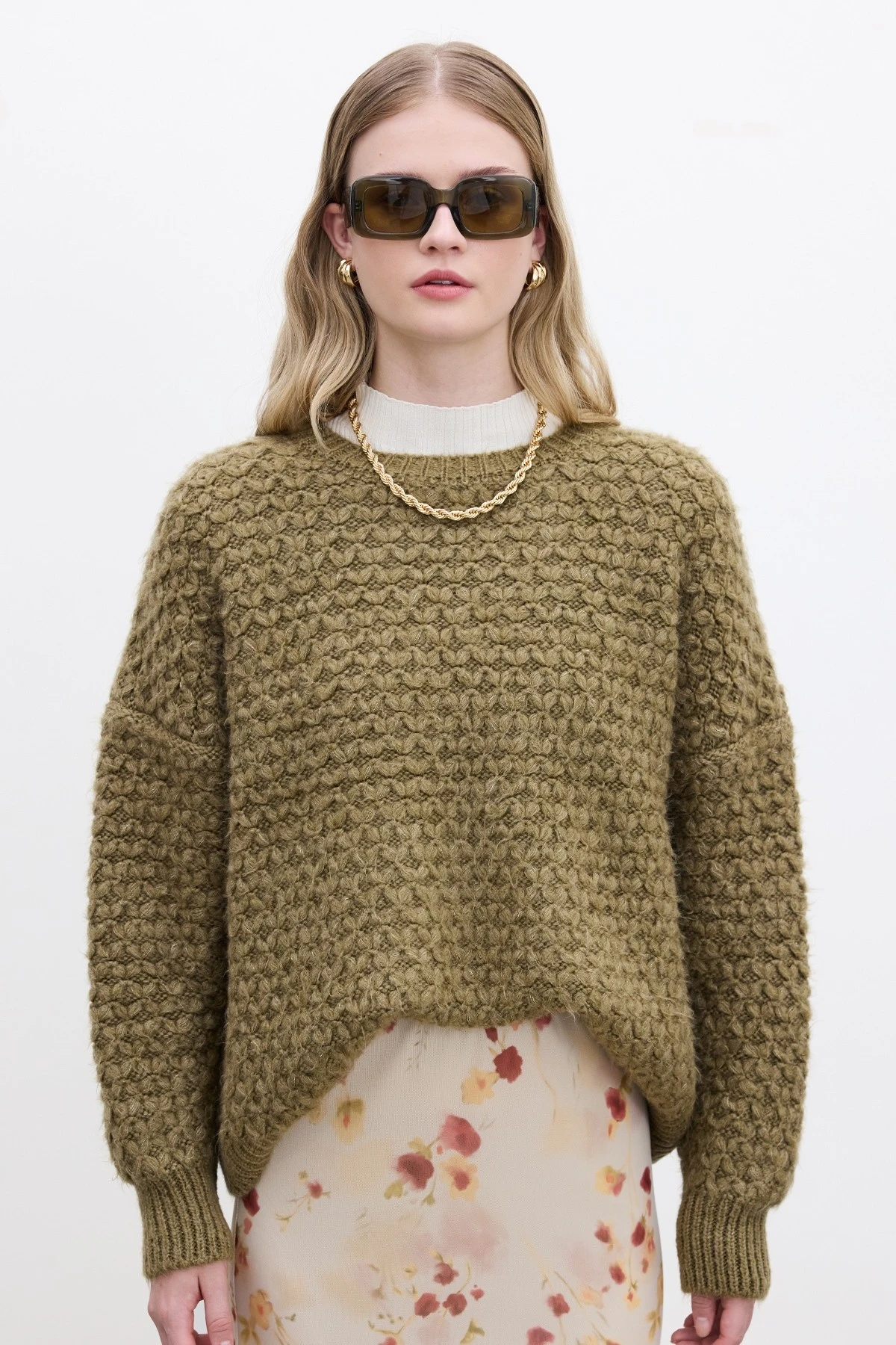 PATTERNED KNIT KNIT SWEATER EARTH PATTERNED KNIT KNIT SWEATER EARTH