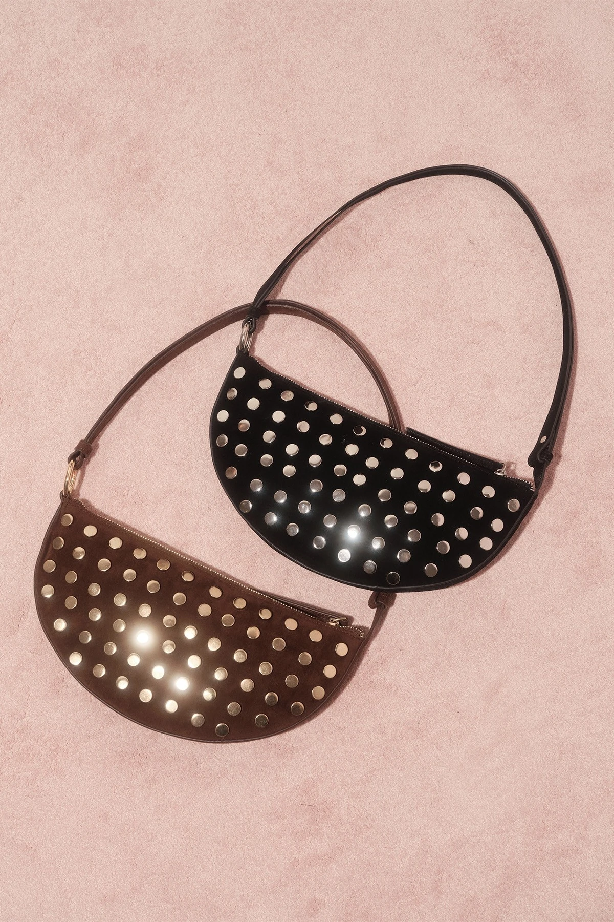 STUDDED FAUX SUEDE BAG BLACK
