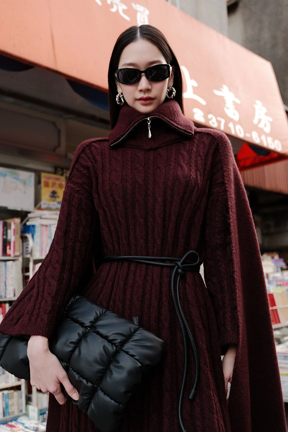 HIGH COLLAR CAPE SCARF CLARET RED