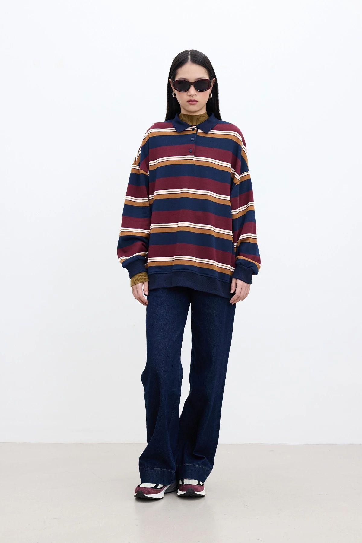 POLO YAKA OVERSIZE SWEATSHIRT BORDO