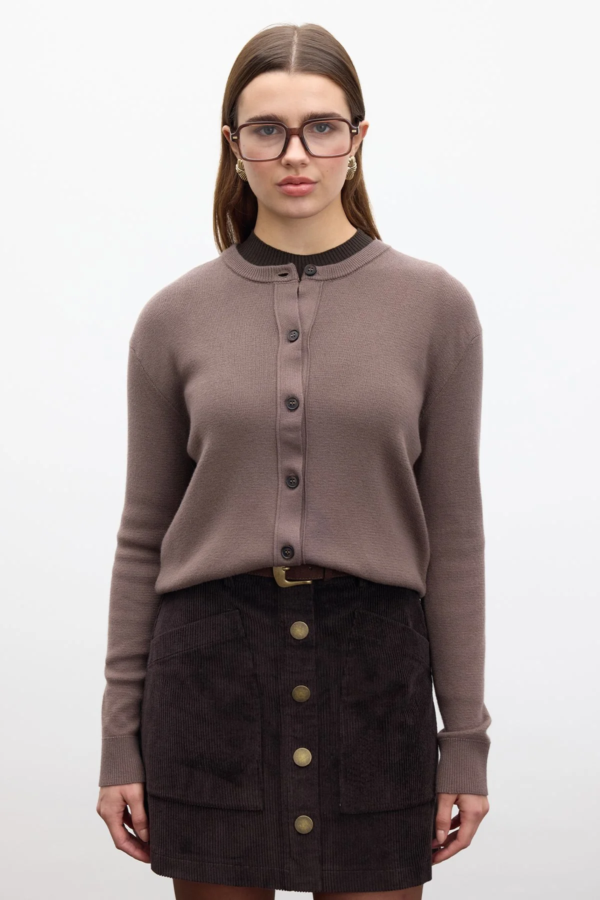 FİTİLLİ KADİFE MİNİ ETEK ACI KAHVE