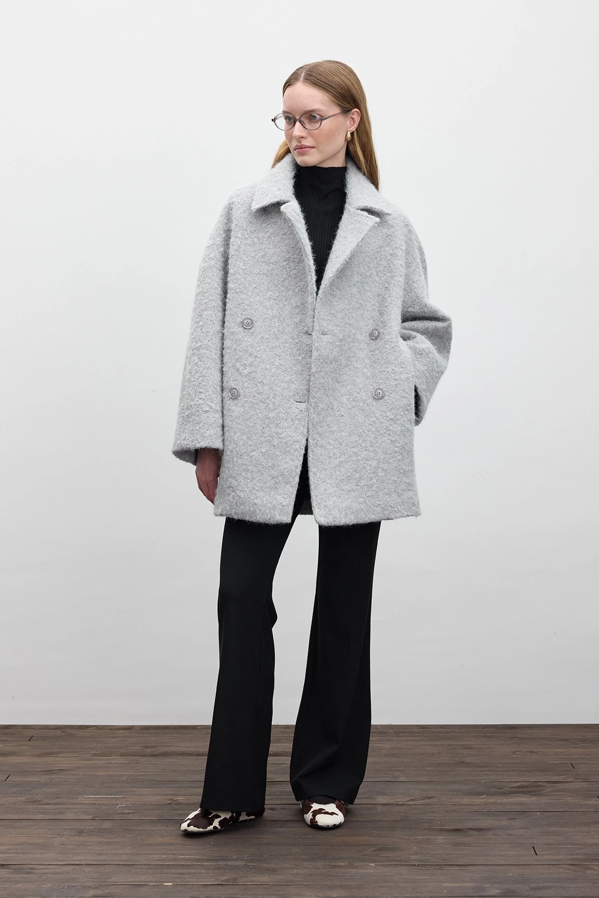 WRAP CLOSURE WOOL COAT GREY