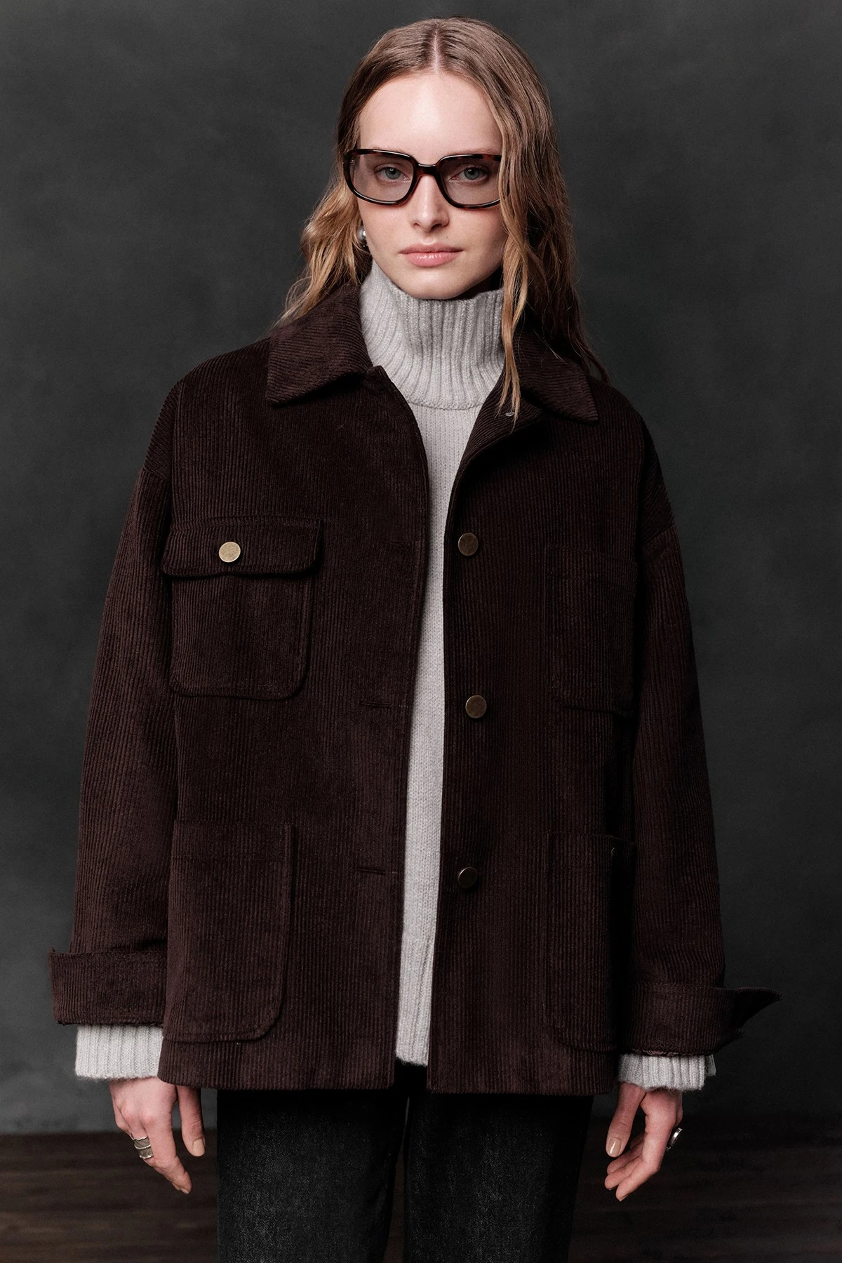 FİTİLLİ KADİFE OVERSIZE CEKET ACI KAHVE