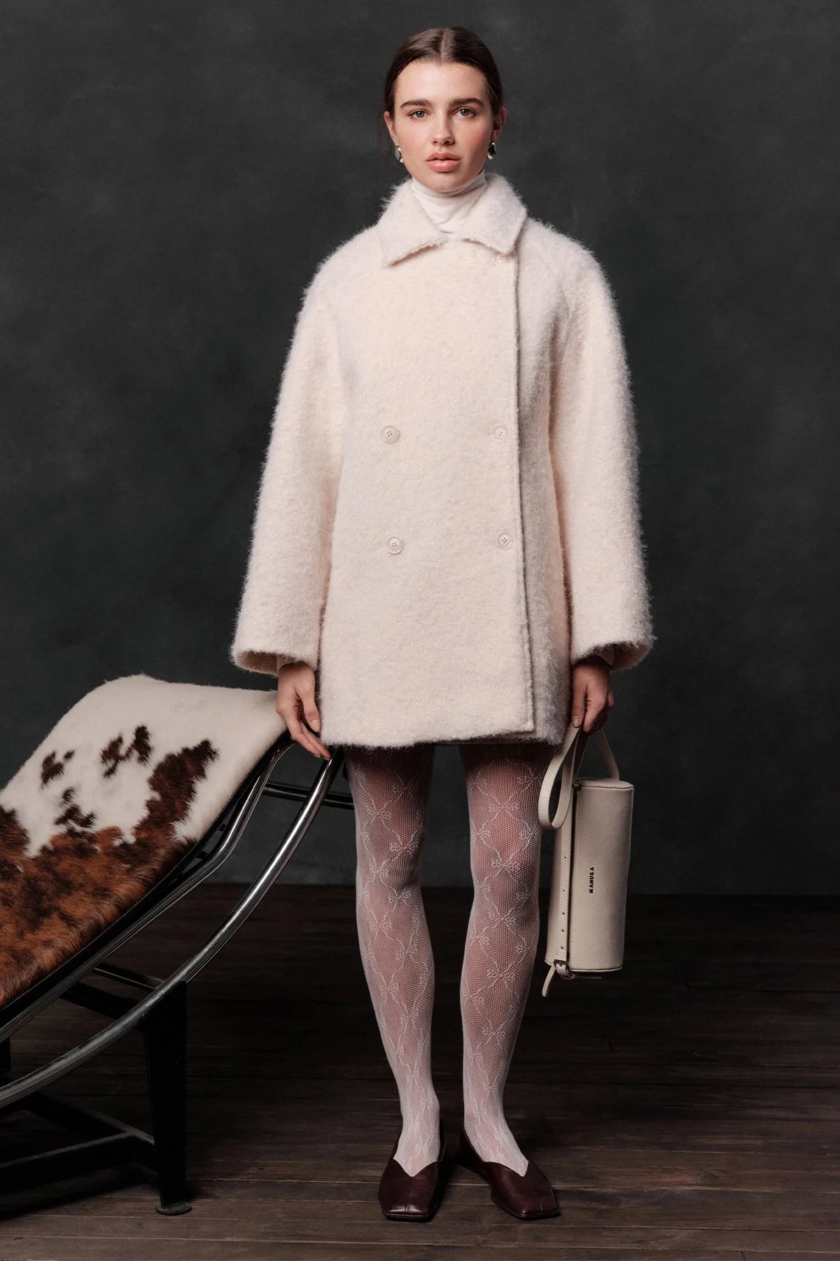 WRAP CLOSURE WOOL COAT ECRU