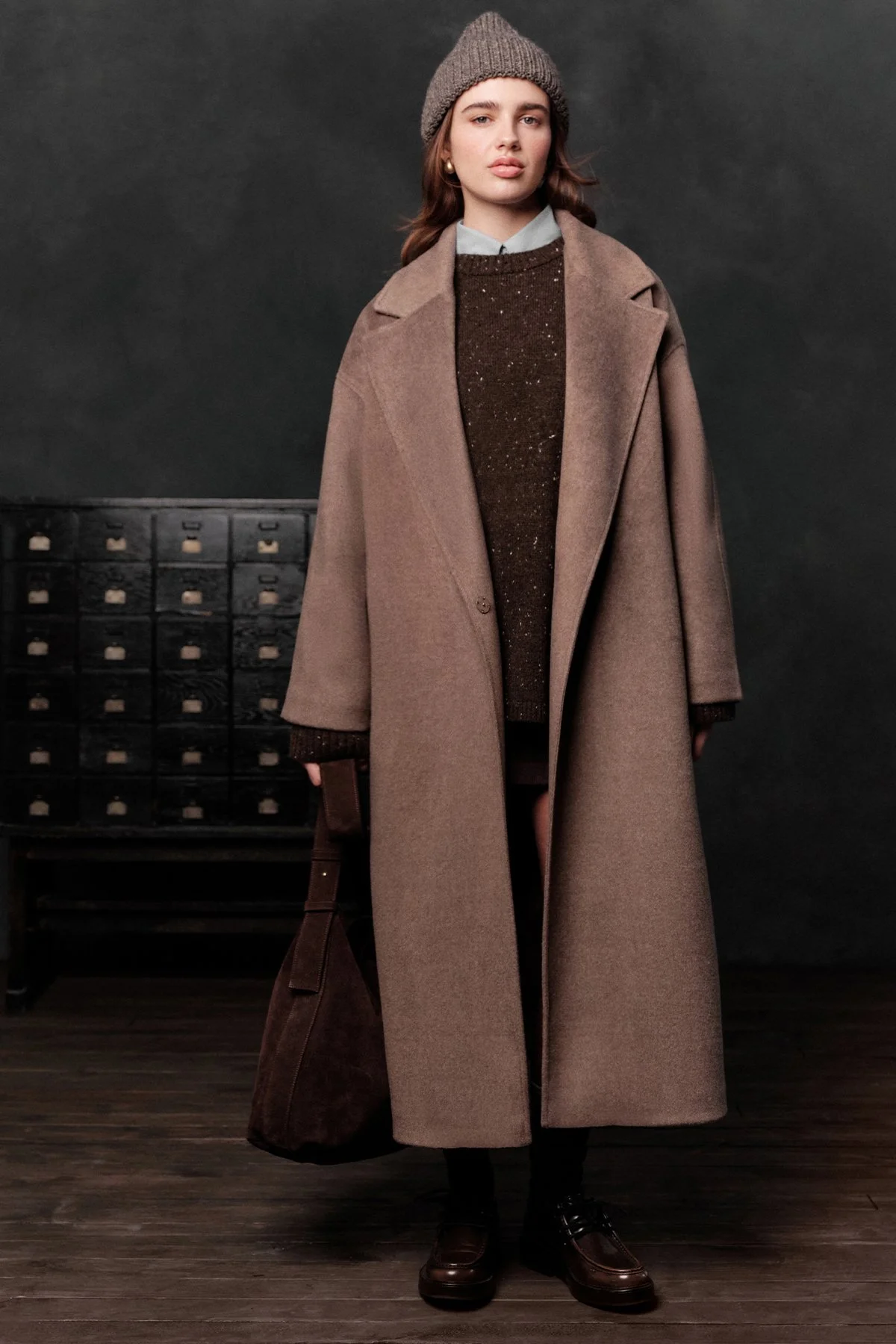 PLAIN CLOSURE CACHET COAT ASH BROWN