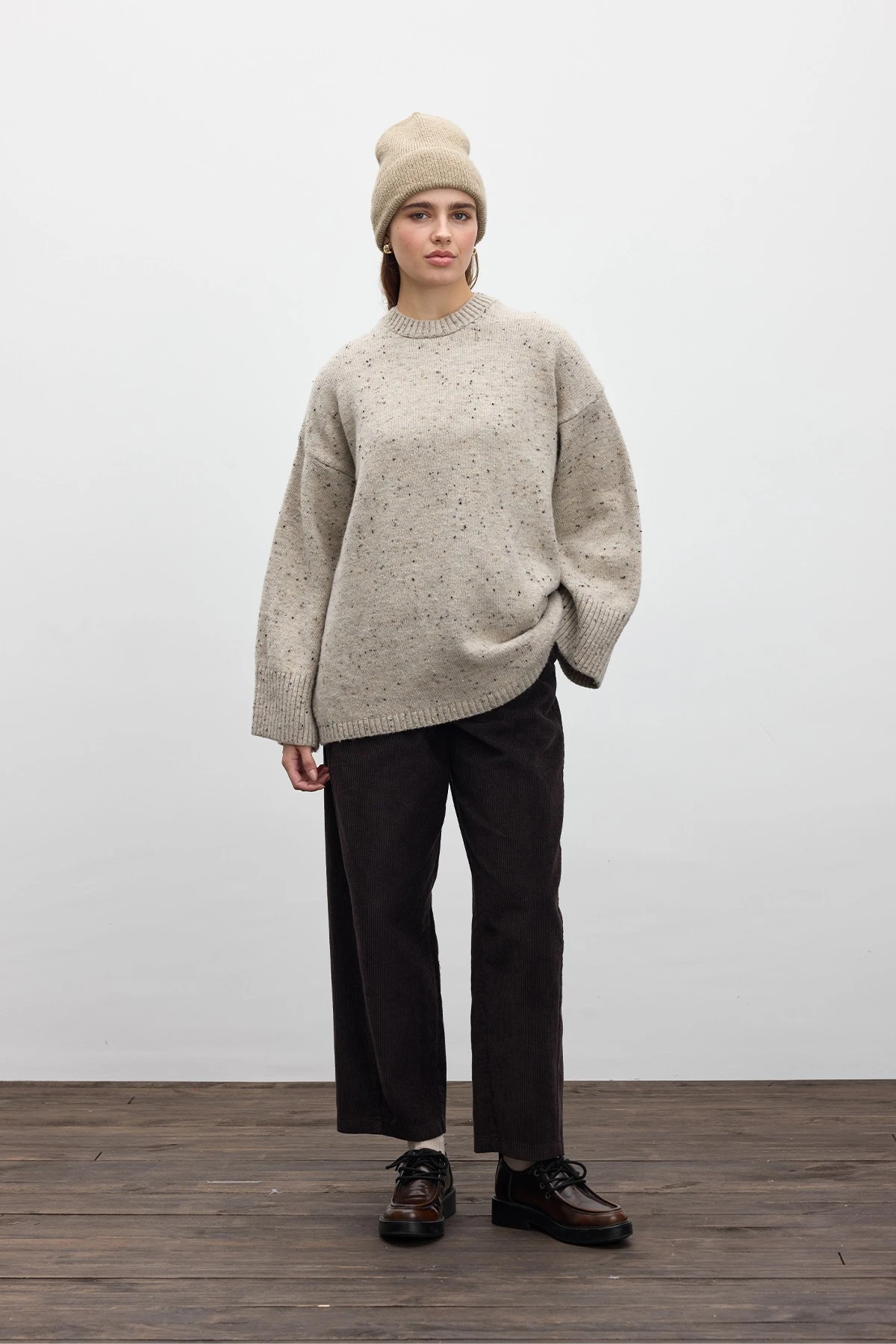 WIDE SLEEVE KNITWEAR SWEATER BEIGE WIDE SLEEVE KNITWEAR SWEATER BEIGE