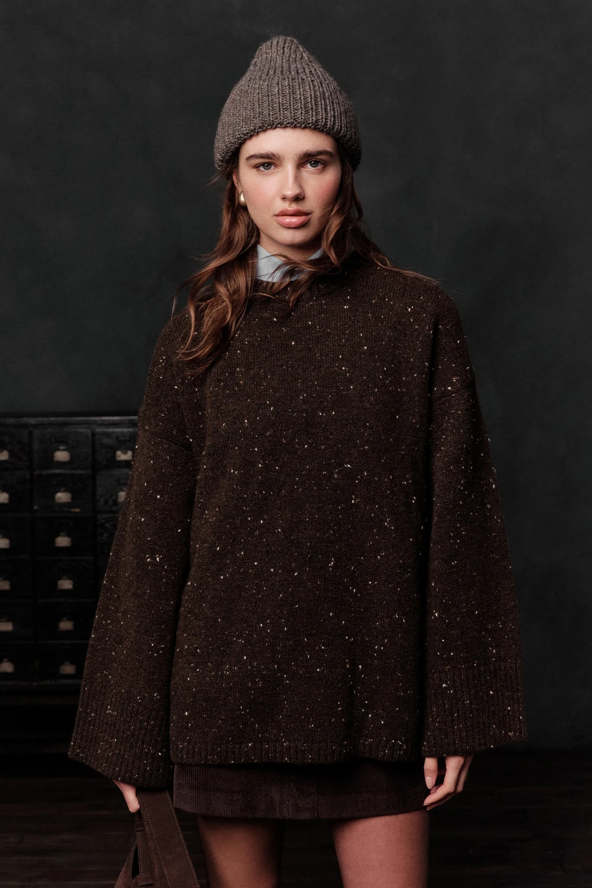 WIDE SLEEVE KNIT SWEATER BROWN WIDE SLEEVE KNIT SWEATER BROWN