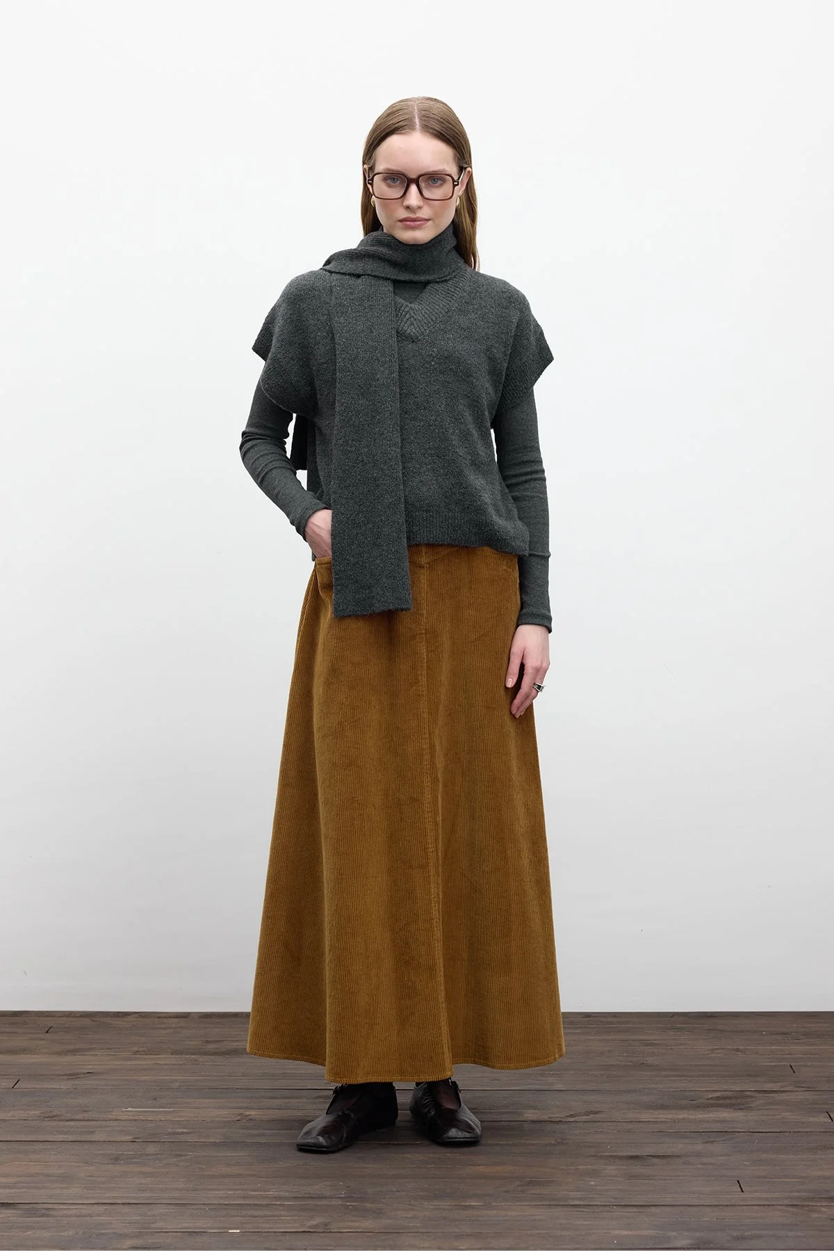 FİTİLLİ KADİFE UZUN ETEK KİREMİT FİTİLLİ KADİFE UZUN ETEK KİREMİT