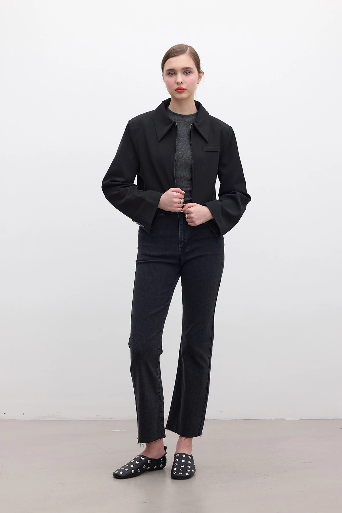 KLASİK KESİM CROP BLAZER CEKET SİYAH KLASİK KESİM CROP BLAZER CEKET SİYAH