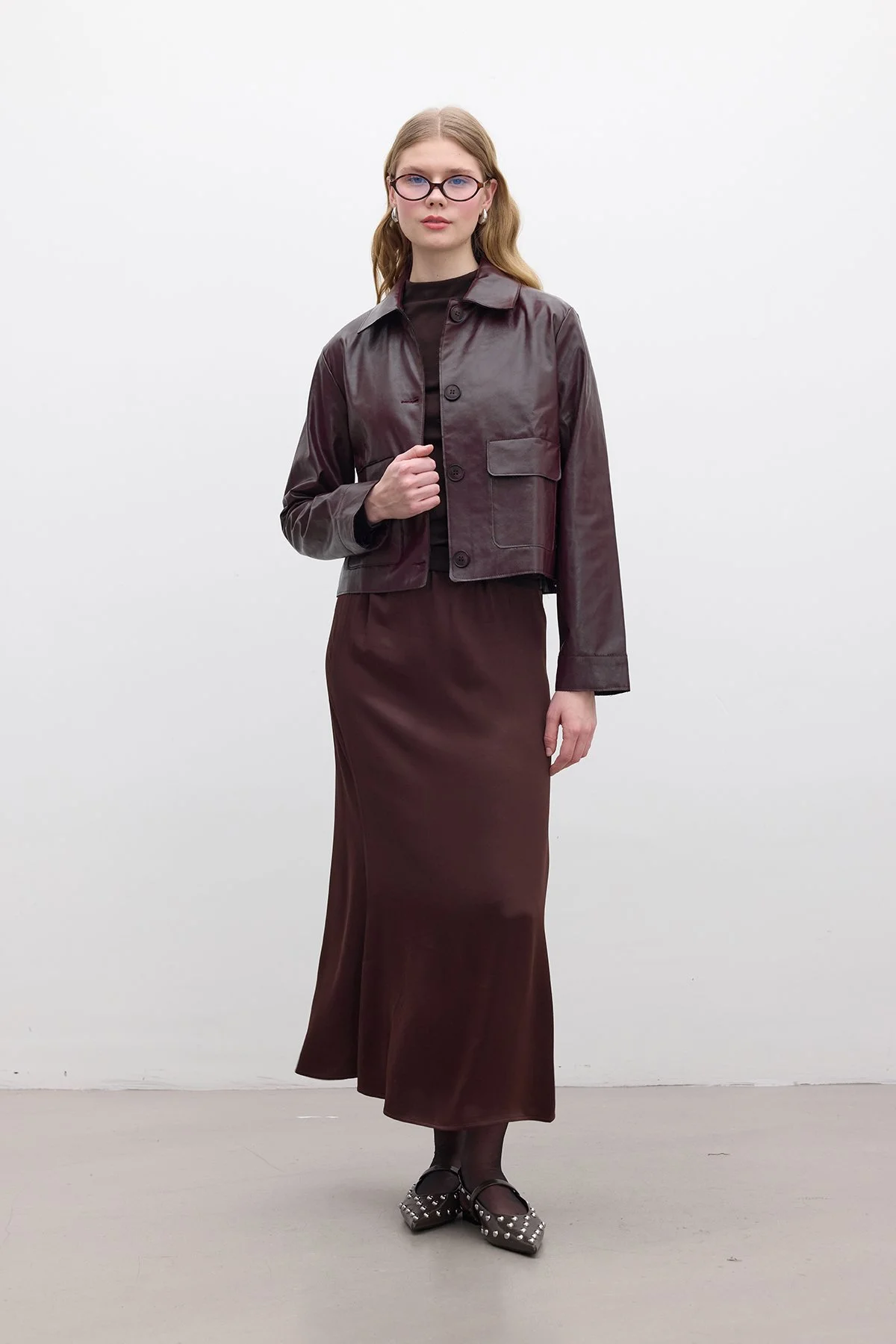 DERİ KISA CEKET BORDO