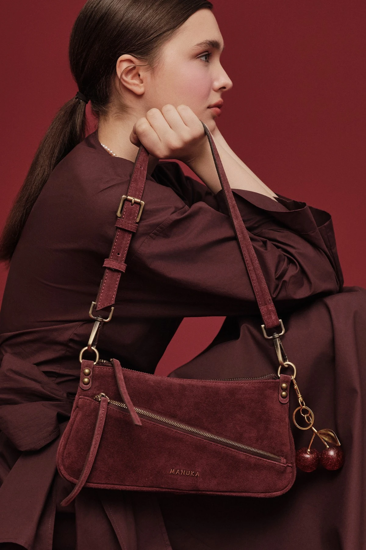 MARI SUEDE BOUGHET BAG CLARET RED