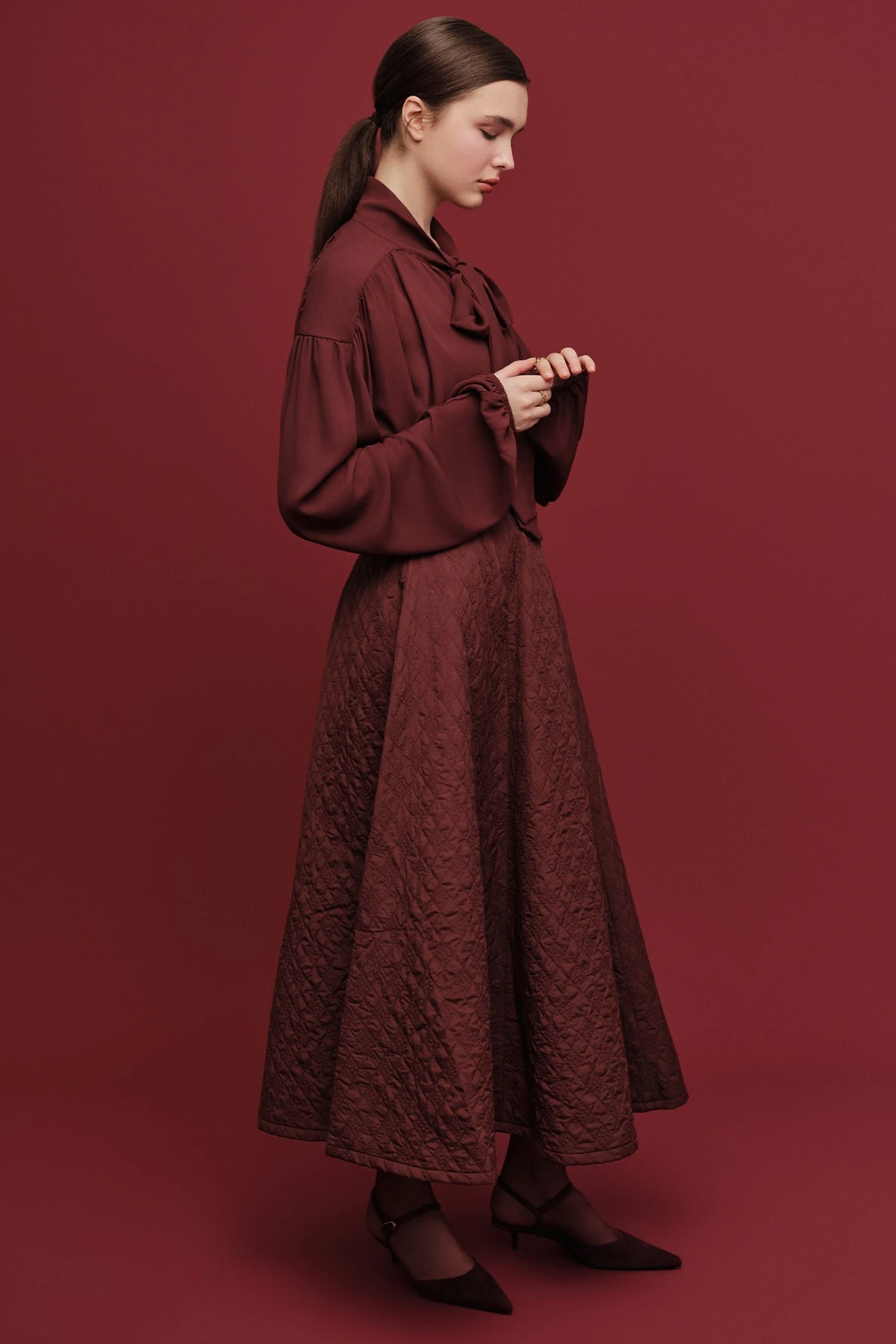 KAPİTONE GENİŞ ETEK BORDO