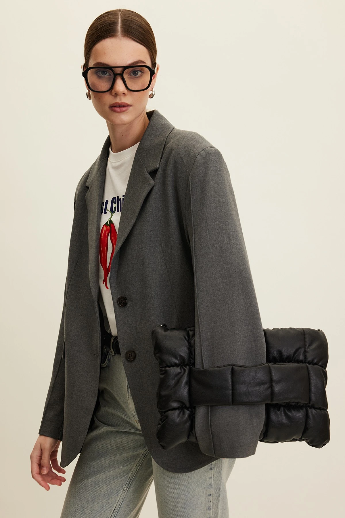 QUILTED LEATHER SOFT BAG BLACK