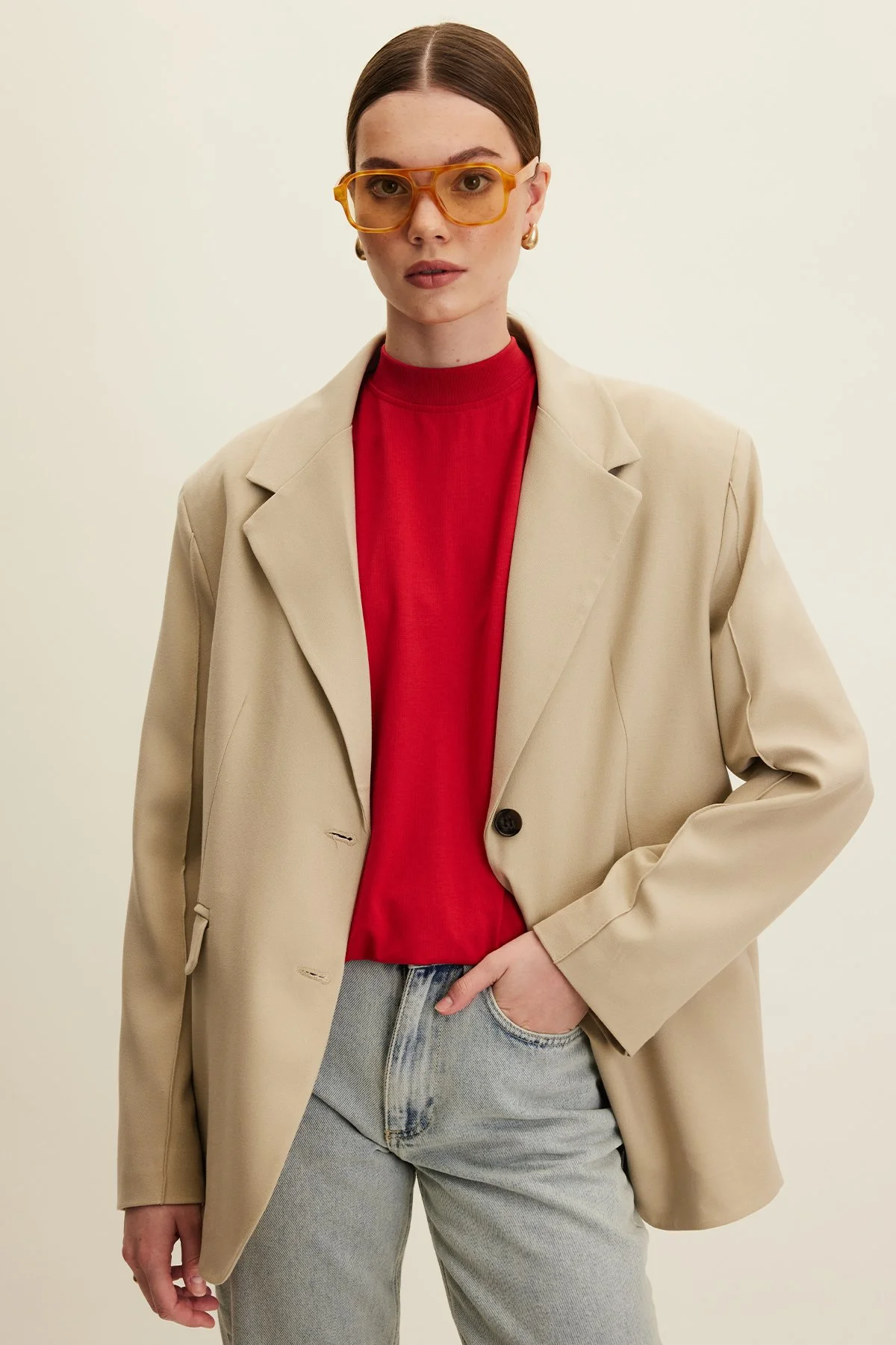 KLASİK KESİM BLAZER CEKET BEJ KLASİK KESİM BLAZER CEKET BEJ