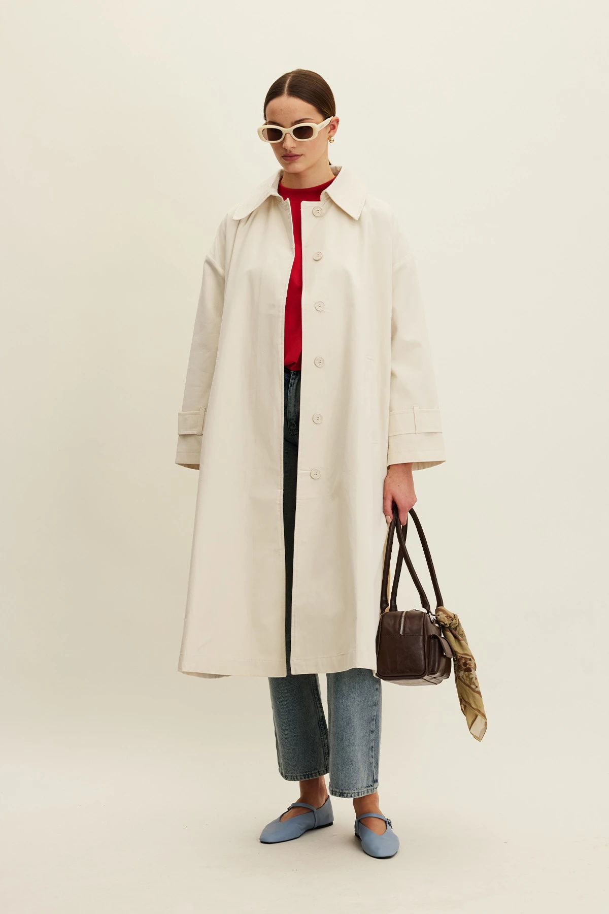 BELTED OVERSIZED GABARDINE TRENCH COAT BUTTER