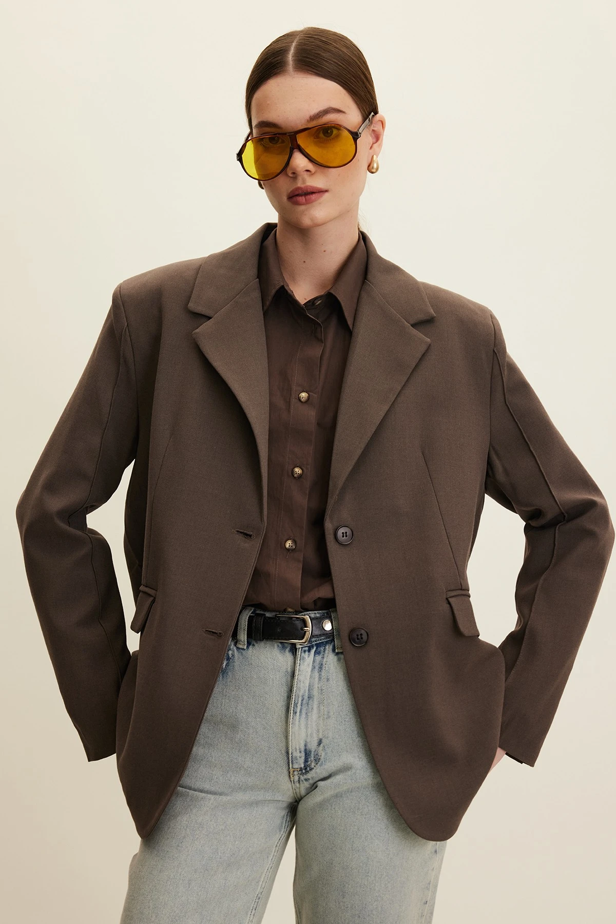 KLASİK KESİM BLAZER CEKET VİZON