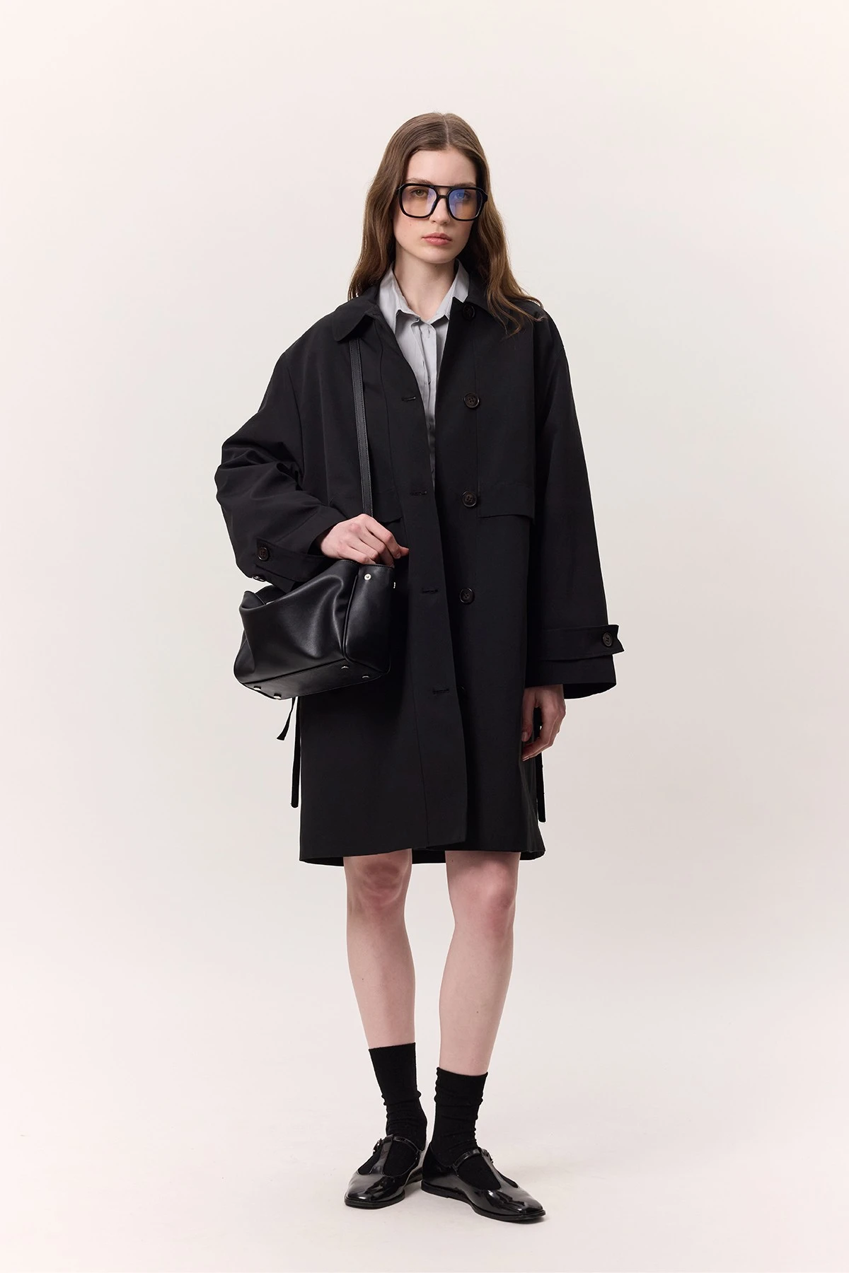 BEL AYARLAMALI HAFİF TRENÇKOT SİYAH