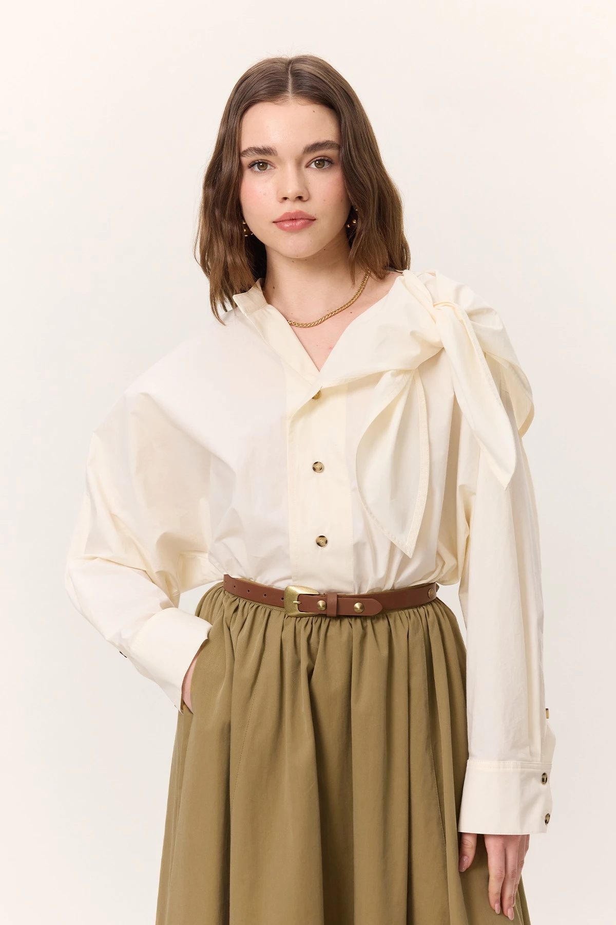 BAĞLAMALI DETAYLI TASARIM GÖMLEK TEREYAĞI