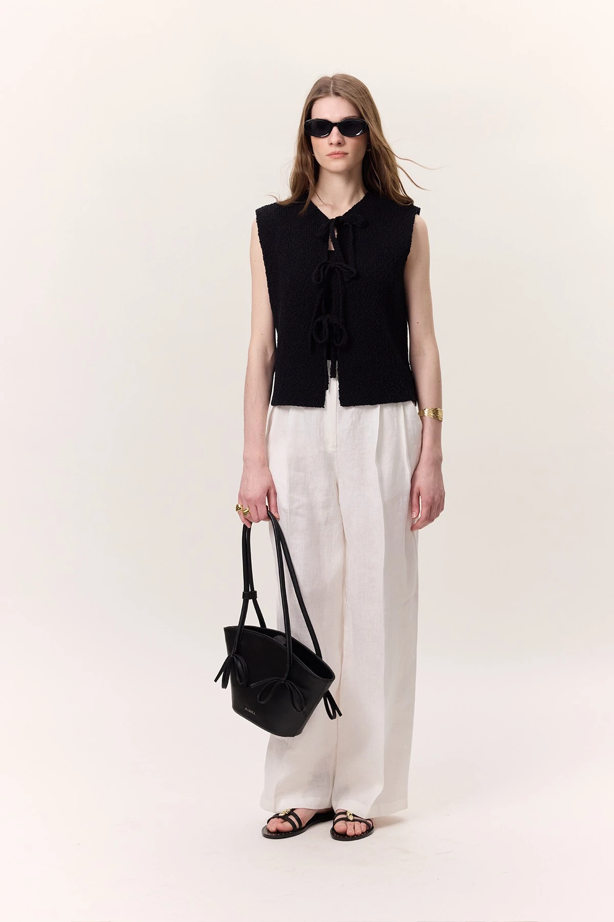 LACED KNITWEAR VEST BLACK