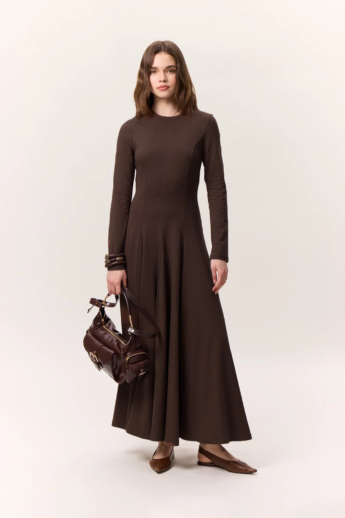 CUP LONG SLEEVE DRESS BROWN CUP LONG SLEEVE DRESS BROWN