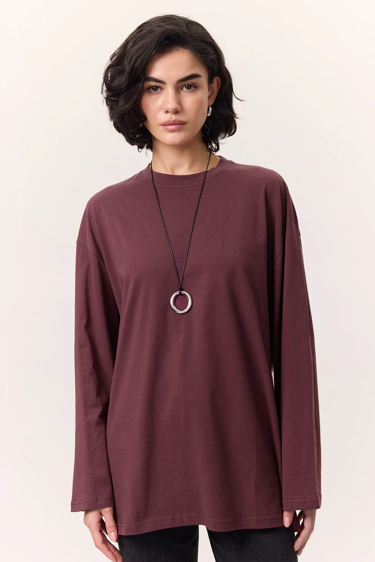 WIDE SLEEVE OVERSIZED T-SHIRT BURGUNDY WIDE SLEEVE OVERSIZED T-SHIRT BURGUNDY