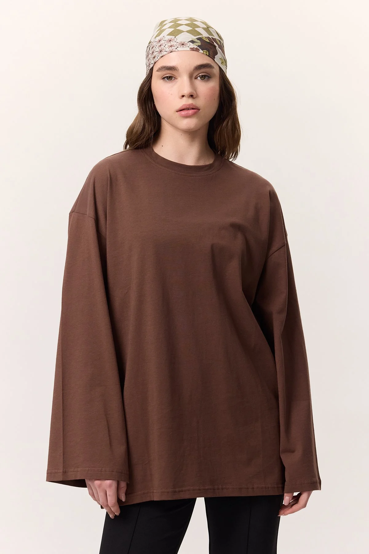 WIDE SLEEVE OVERSIZED T-SHIRT BROWN WIDE SLEEVE OVERSIZED T-SHIRT BROWN