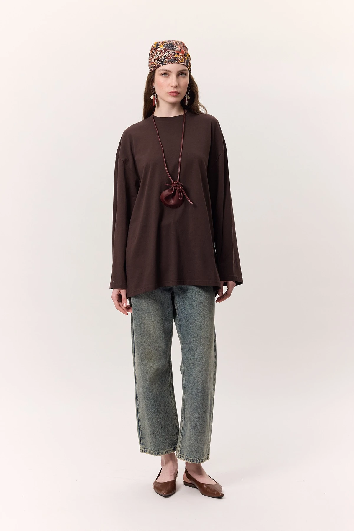 WIDE SLEEVE OVERSIZED T-SHIRT DARK BROWN WIDE SLEEVE OVERSIZED T-SHIRT DARK BROWN
