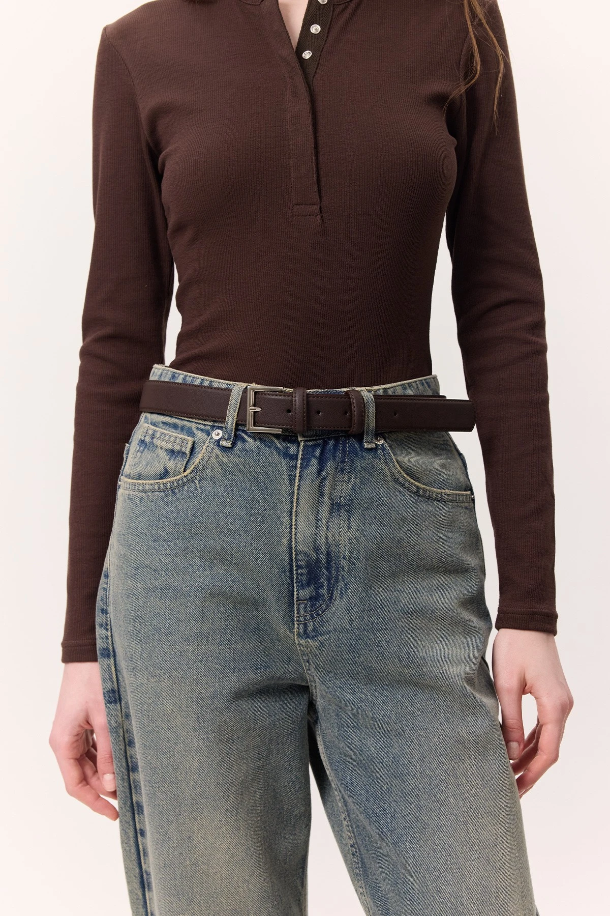 KARE TOKALI KEMER KAHVERENGİ