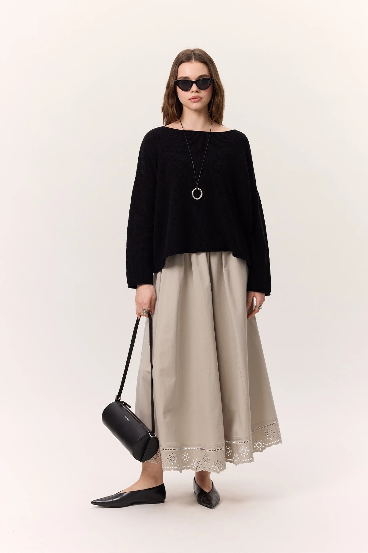 EMBROIDERY DETAIL WIDE SKIRT STONE