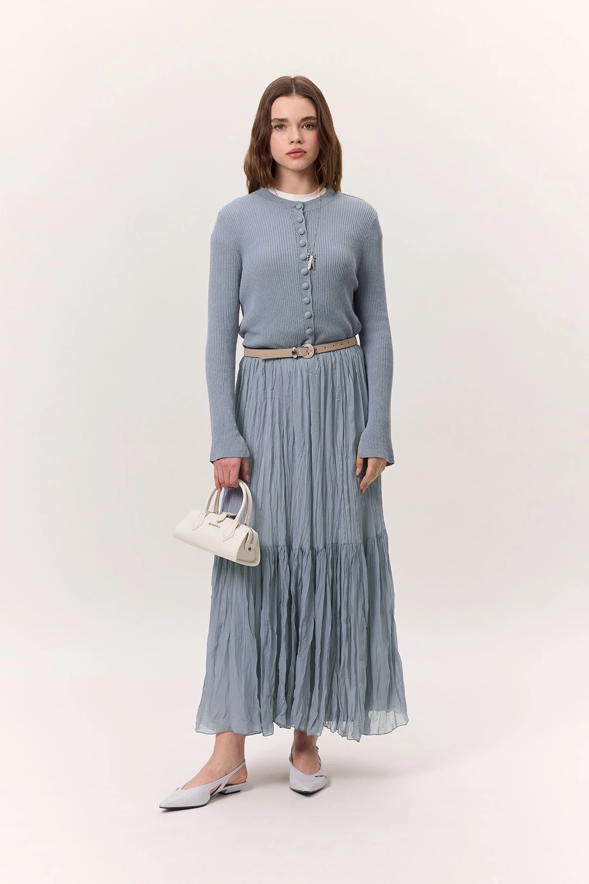 CRUSH PİLİSELİ UZUN ETEK MAVİ