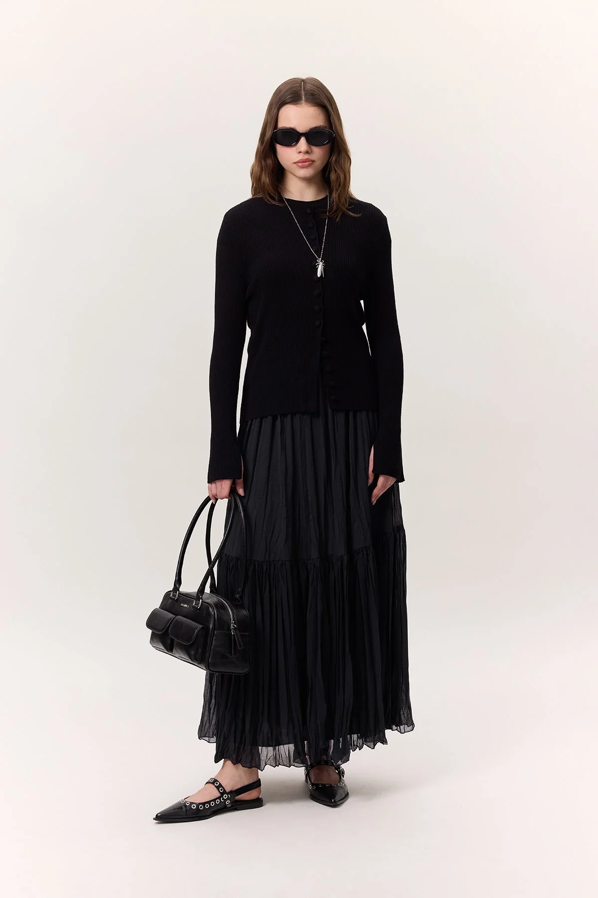 CRUSH PİLİSELİ UZUN ETEK LACİVERT