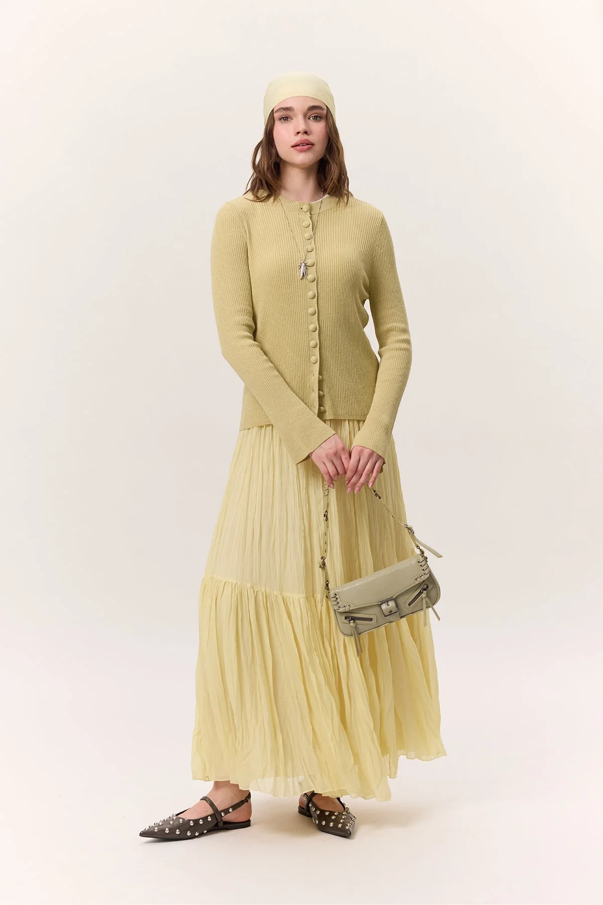 CRUSH PİLİSELİ UZUN ETEK SOFT SARI