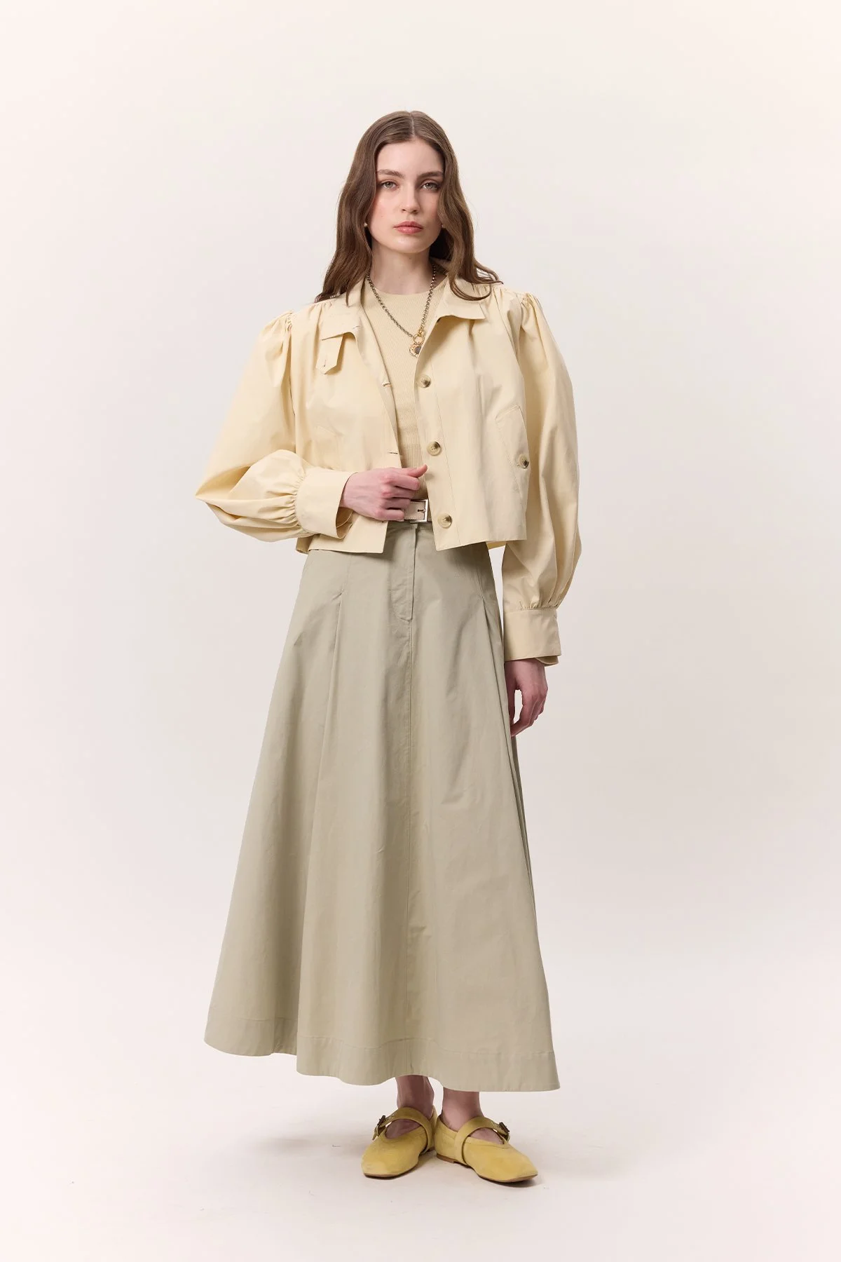 CEP DETAYLI GENİŞ ETEK SOFT YEŞİL