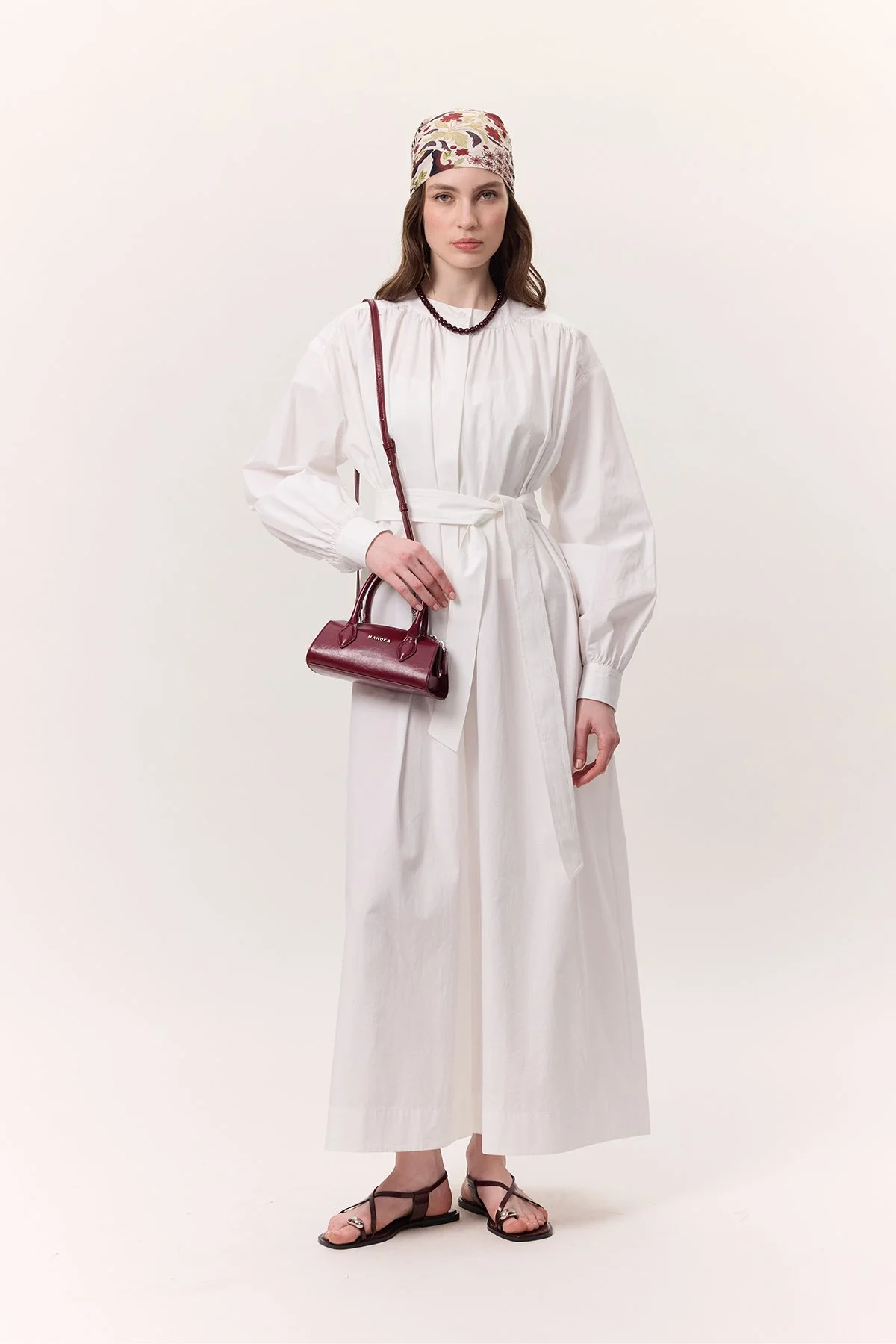 BÜZGÜ DETAYLI GENİŞ GÖMLEK ELBİSE EKRU