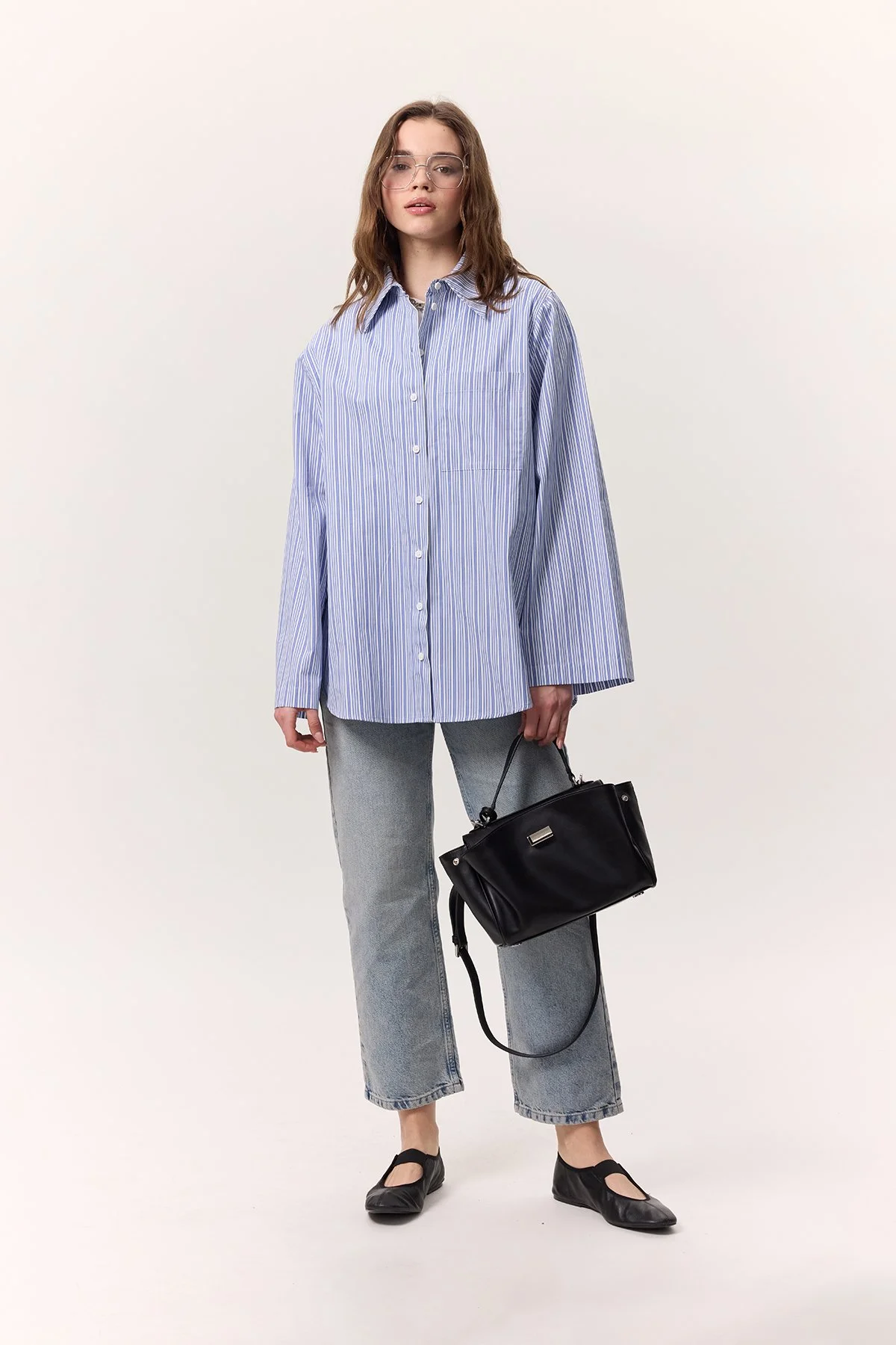 GENİŞ KOL DESENLİ GÖMLEK ÇİZGİLİ DESEN