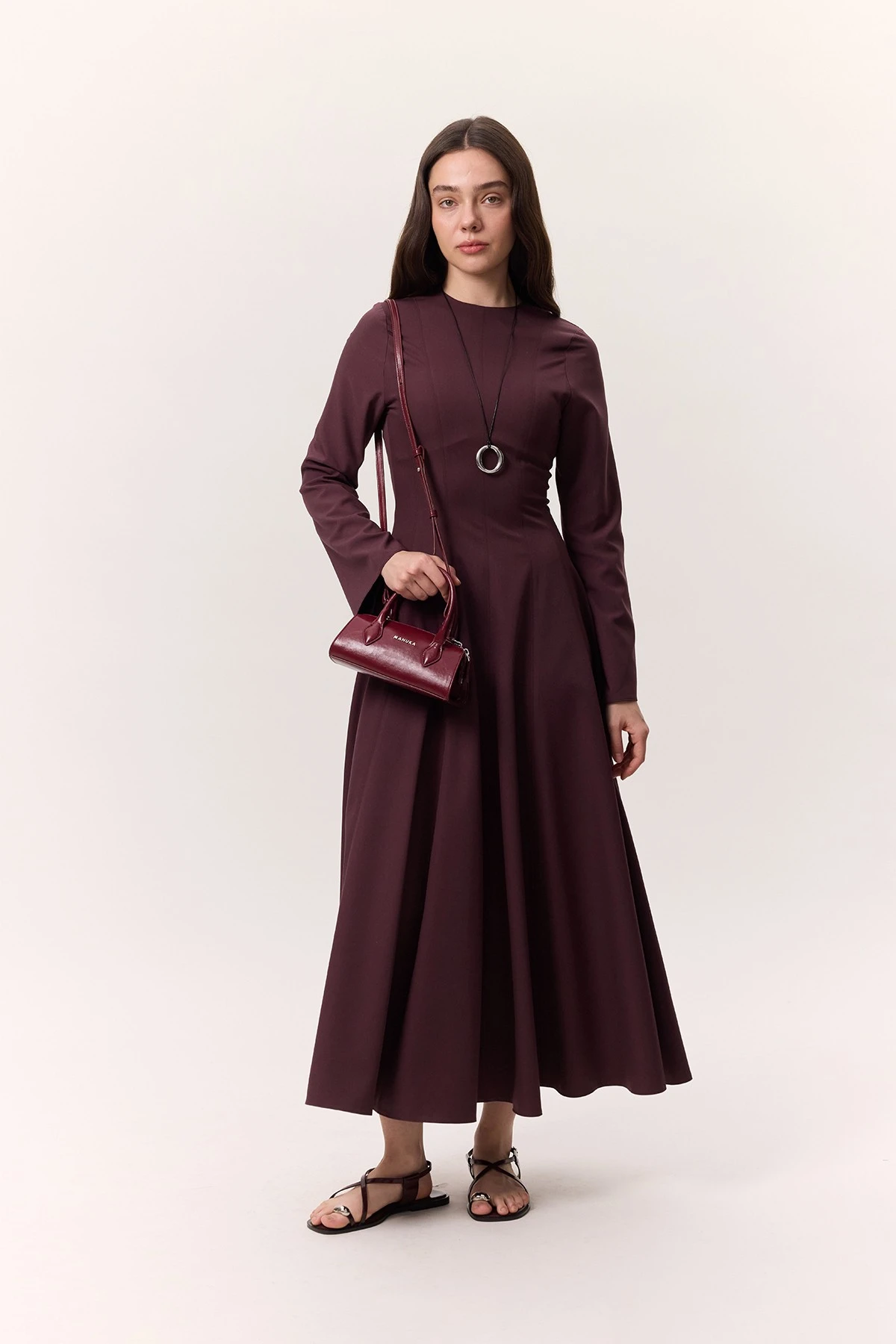 CUP DETAILED DRESS MAROON