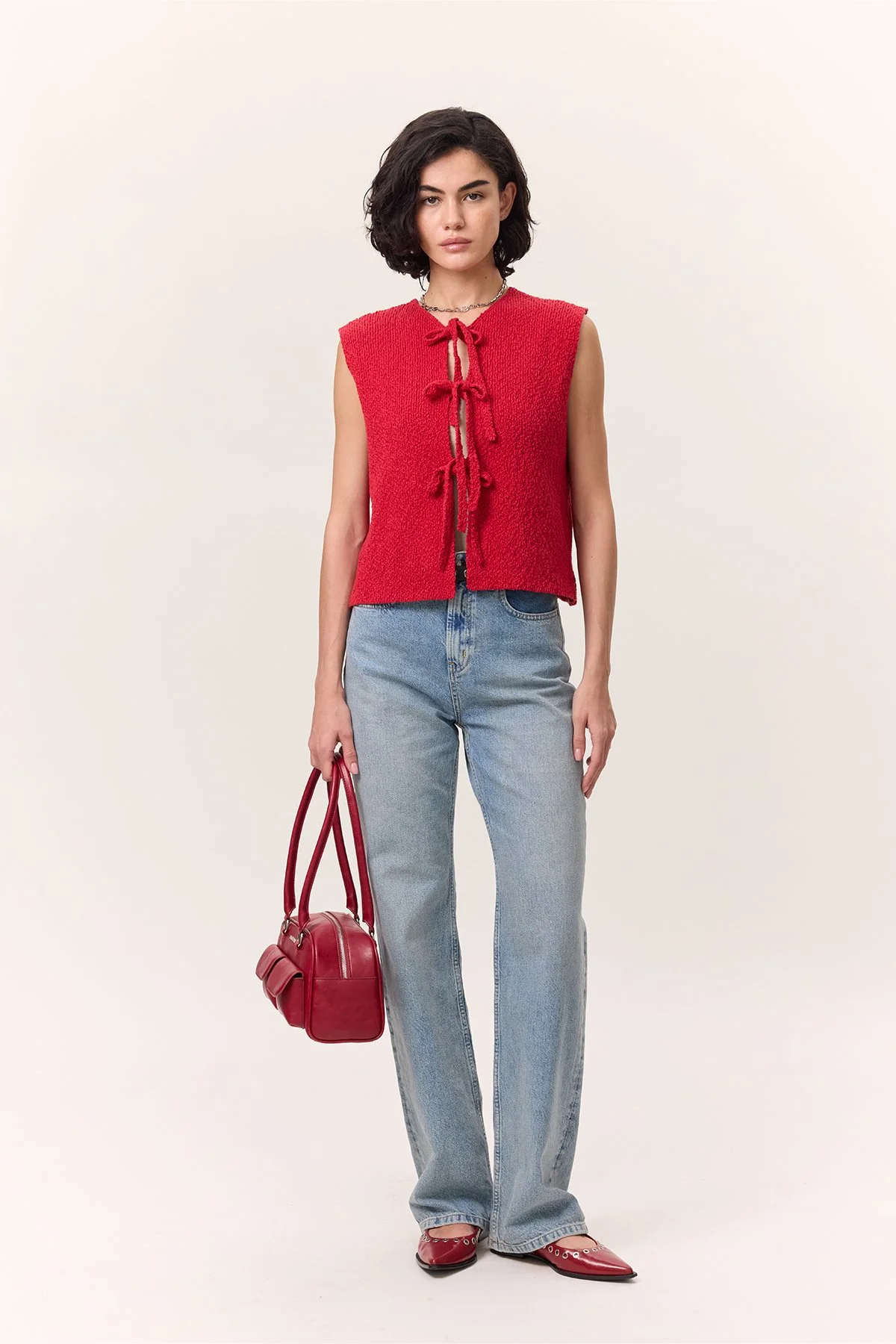 LACED KNITWEAR VEST RED LACED KNITWEAR VEST RED