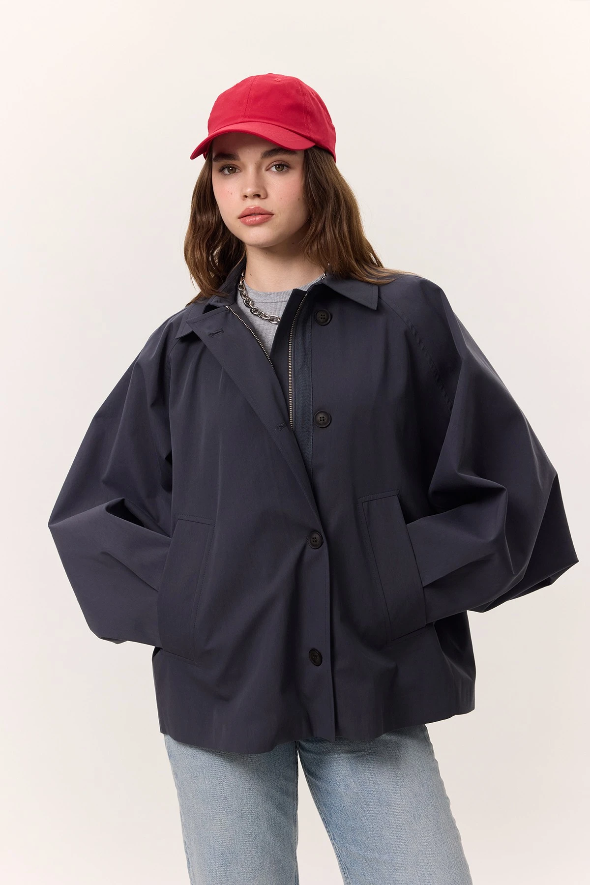 PELERİN KOL KISA TRENÇKOT LACİVERT PELERİN KOL KISA TRENÇKOT LACİVERT