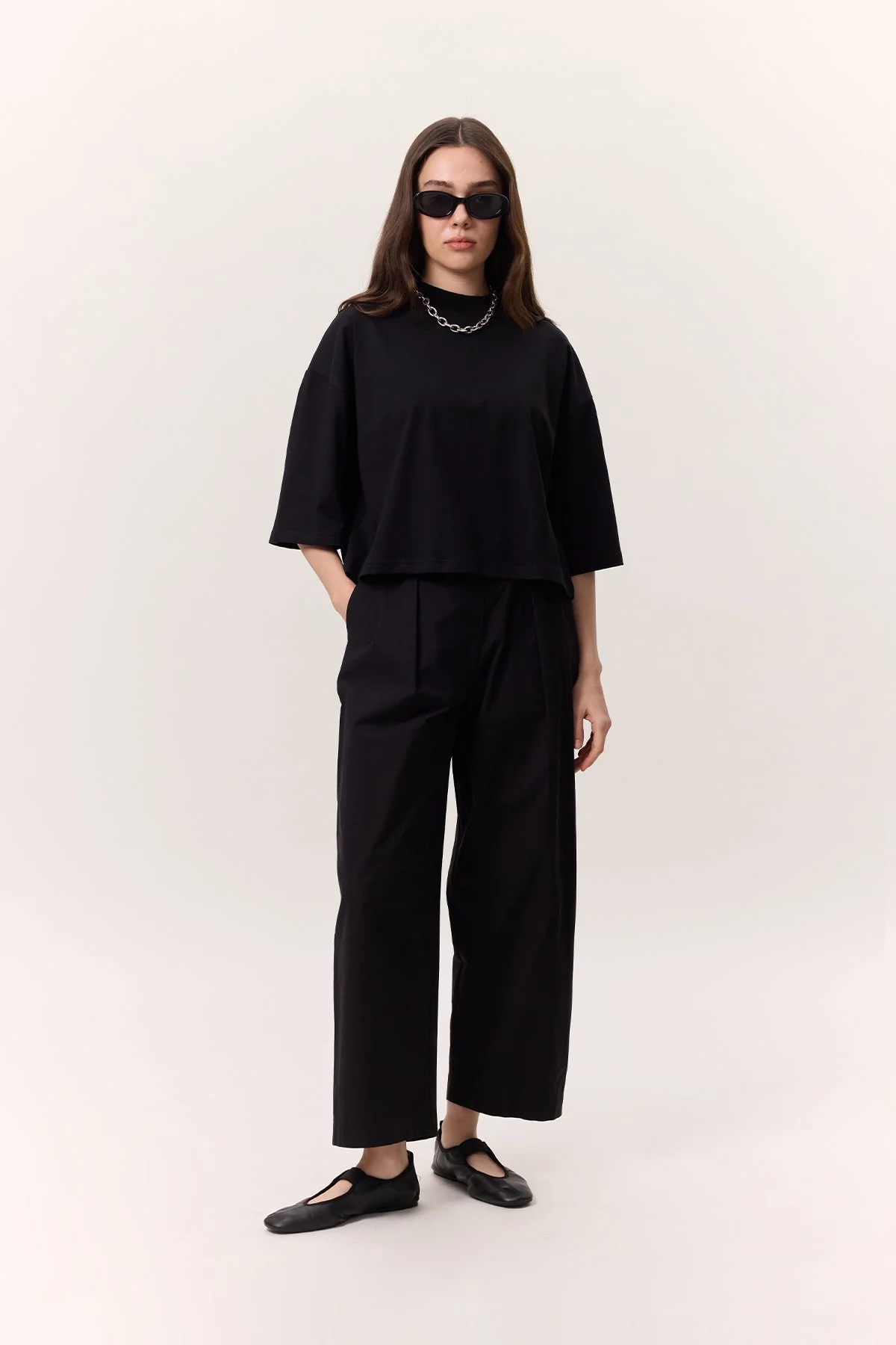 PİLELİ GABARDİN PANTOLON SİYAH