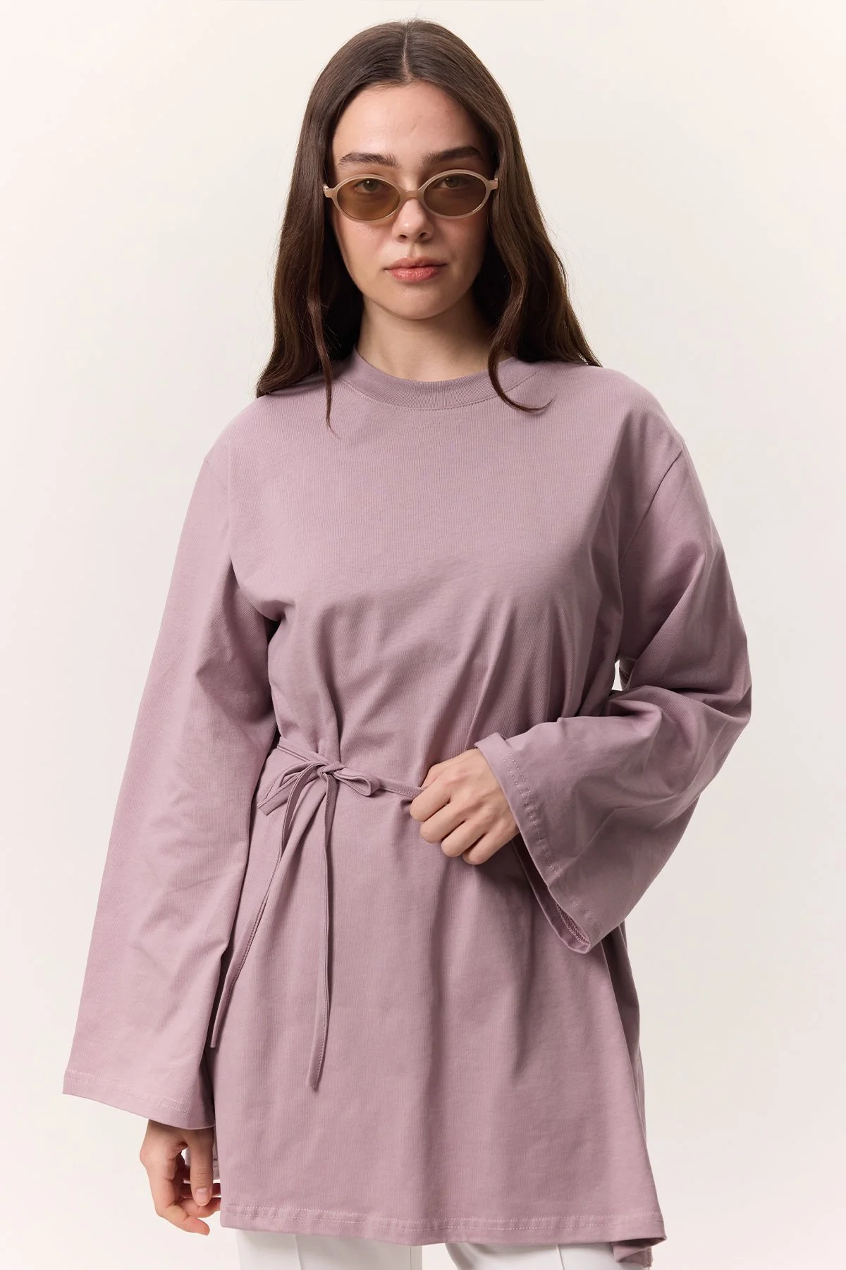 OVERSIZED T-SHIRT WITH TIE DETAIL LILAC OVERSIZED T-SHIRT WITH TIE DETAIL LILAC
