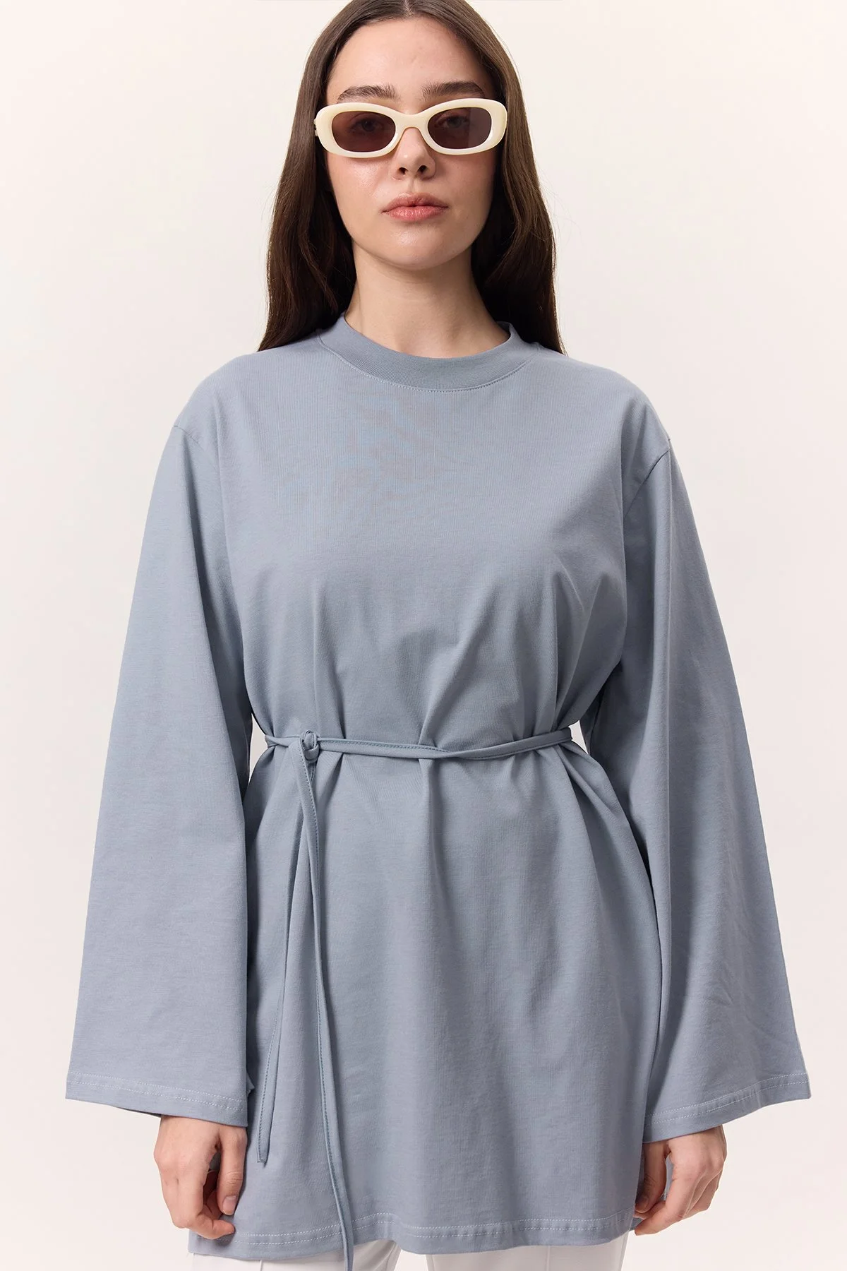 OVERSIZE TSHIRT WITH TIE DETAIL BLUE OVERSIZE TSHIRT WITH TIE DETAIL BLUE