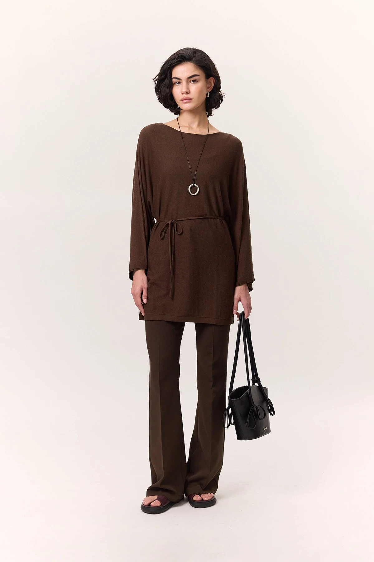 KNITWEAR BELT TUNIC BROWN KNITWEAR BELT TUNIC BROWN