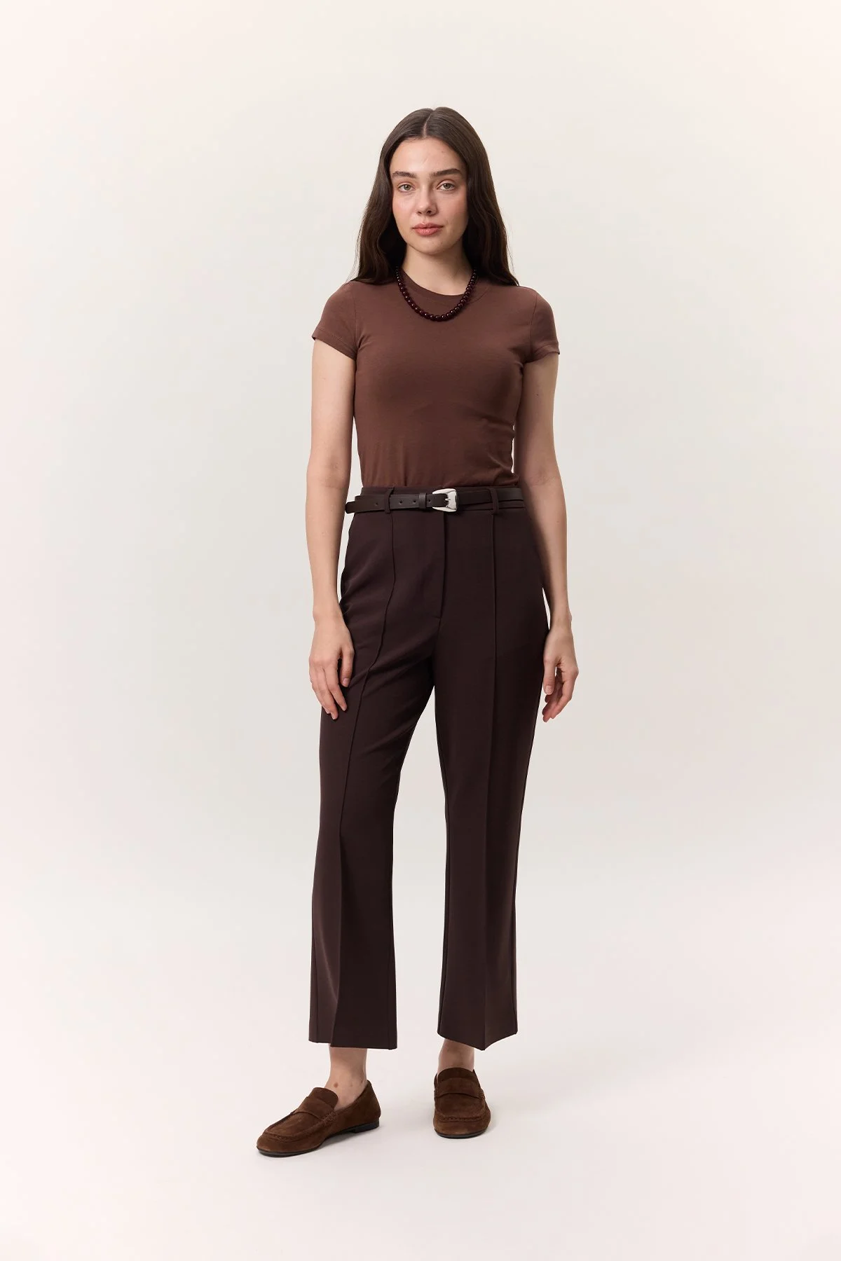 STITCH DETAIL FLARE TROUSERS BROWN STITCH DETAIL FLARE TROUSERS BROWN