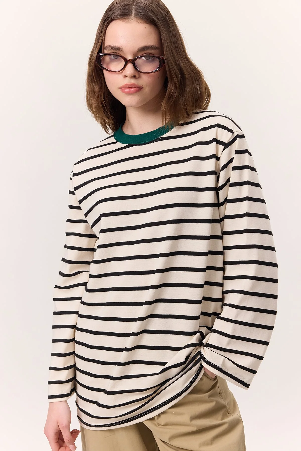 STRIPED LONG OVERSIZE TSHIRT BLACK