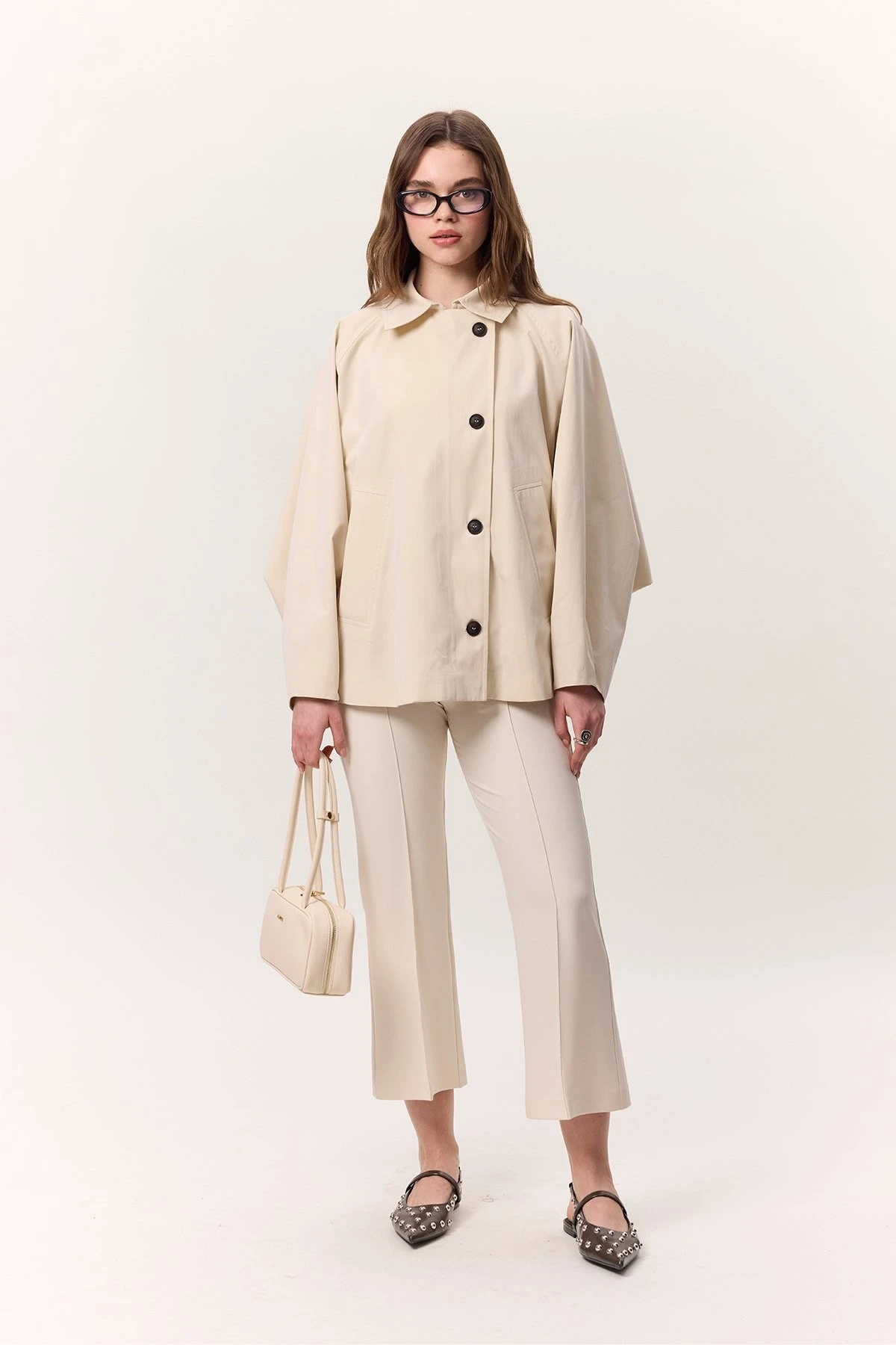 FLARE TROUSERS WITH STITCH DETAILS BEIGE | Manuka FLARE TROUSERS WITH STITCH DETAILS BEIGE | Manuka