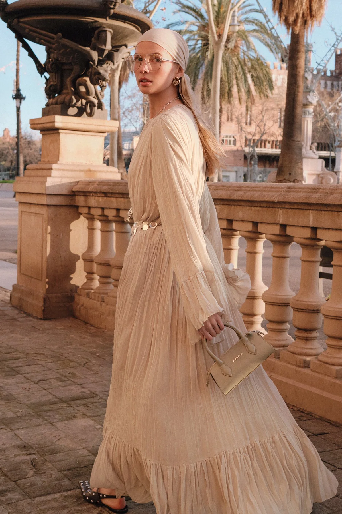 CRUSH PLEATED FOLDED LONG DRESS SAGE